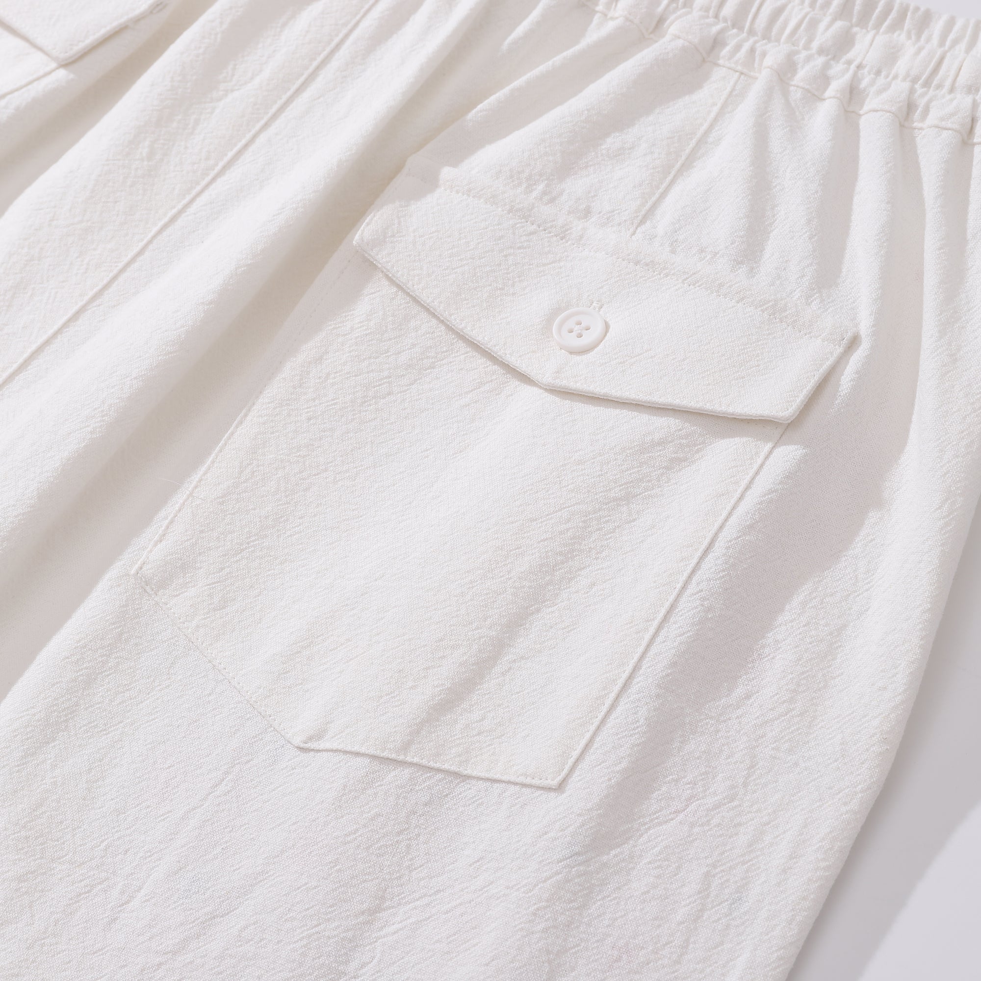 Mens Linen Shorts Mid-Rise Straight Bermuda 8-10 Inch Shorts - WHITE Version 3.0