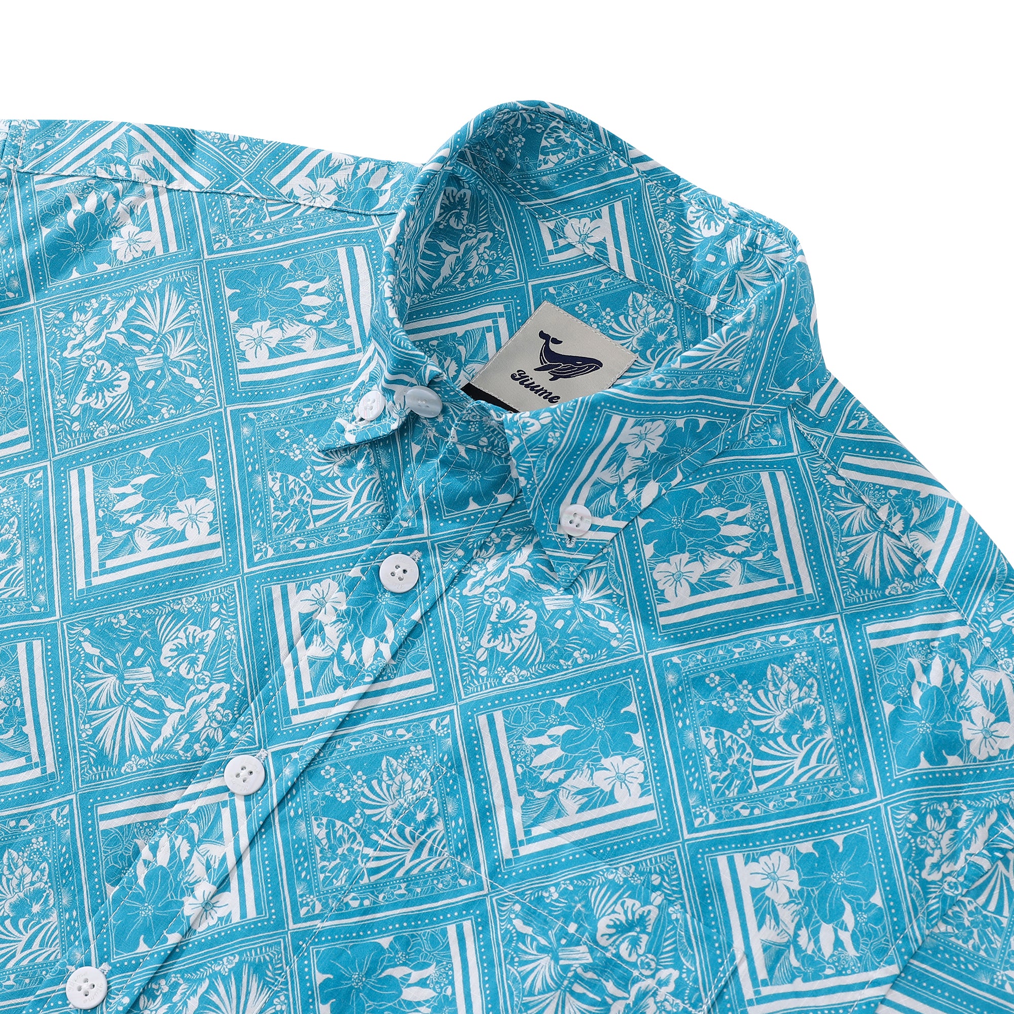 Men's Hawaiian Shirt Silk Scarf Collage Print Cotton Button-down Short Sleeve Aloha Shirt