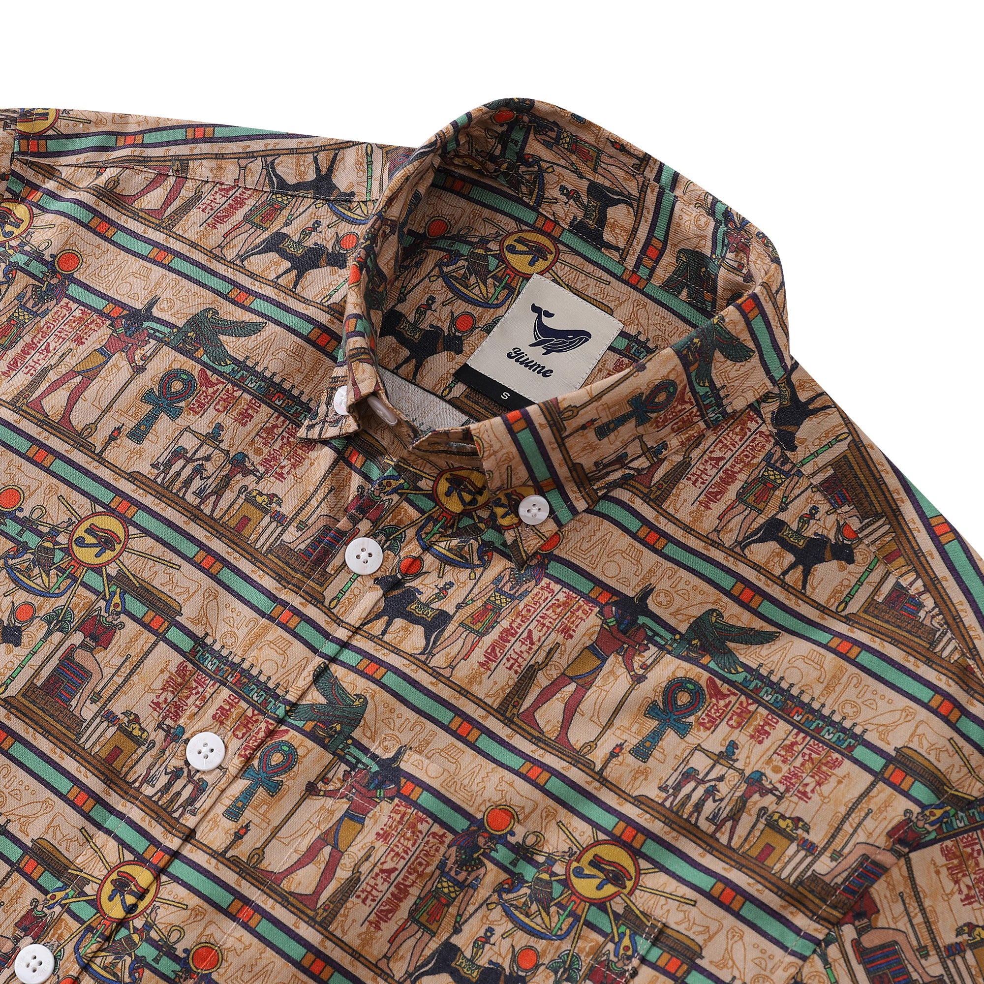 Wrinkle-Free Men's Hawaiian Shirt Egyptian Murals Print Button-down Short Sleeve Aloha Shirt