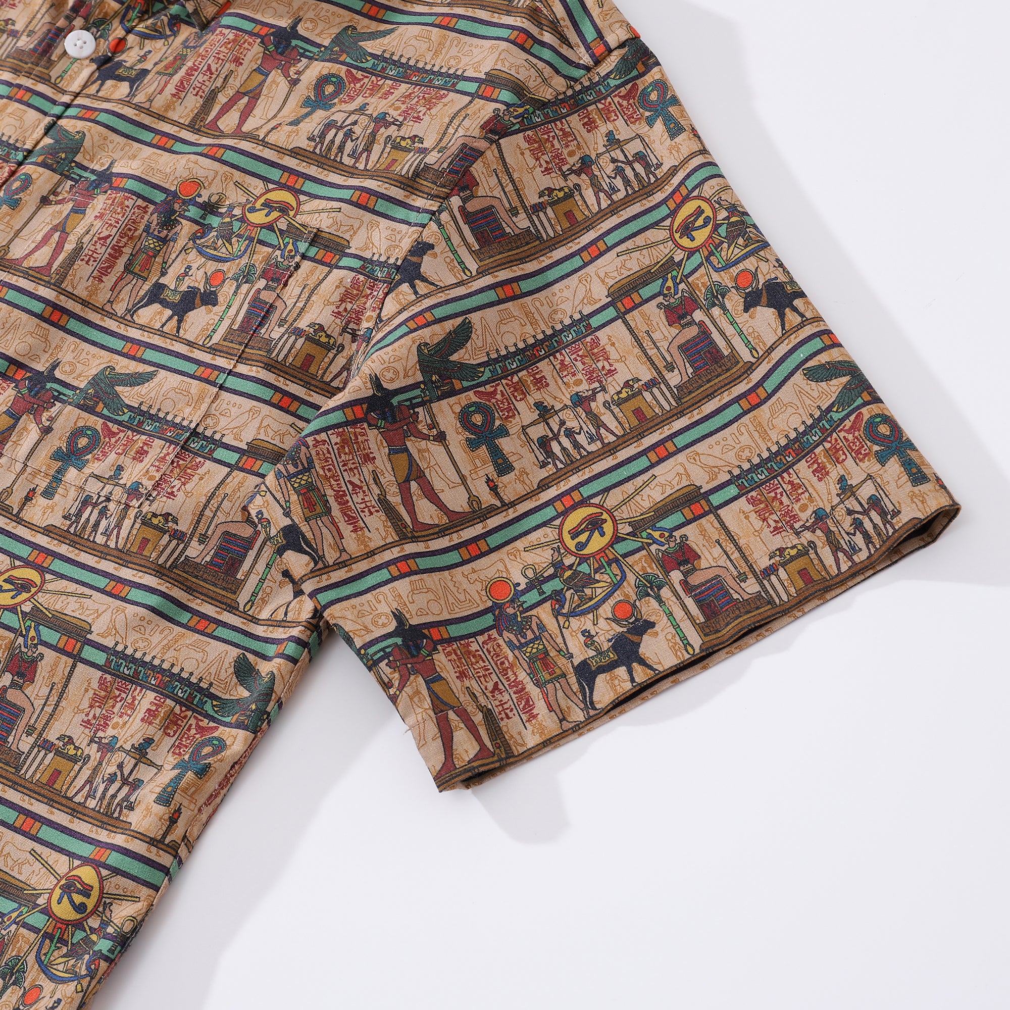 Men's Hawaiian Shirt Egyptian Murals Print Cotton 1940s Vintage Short Sleeve Aloha Shirt