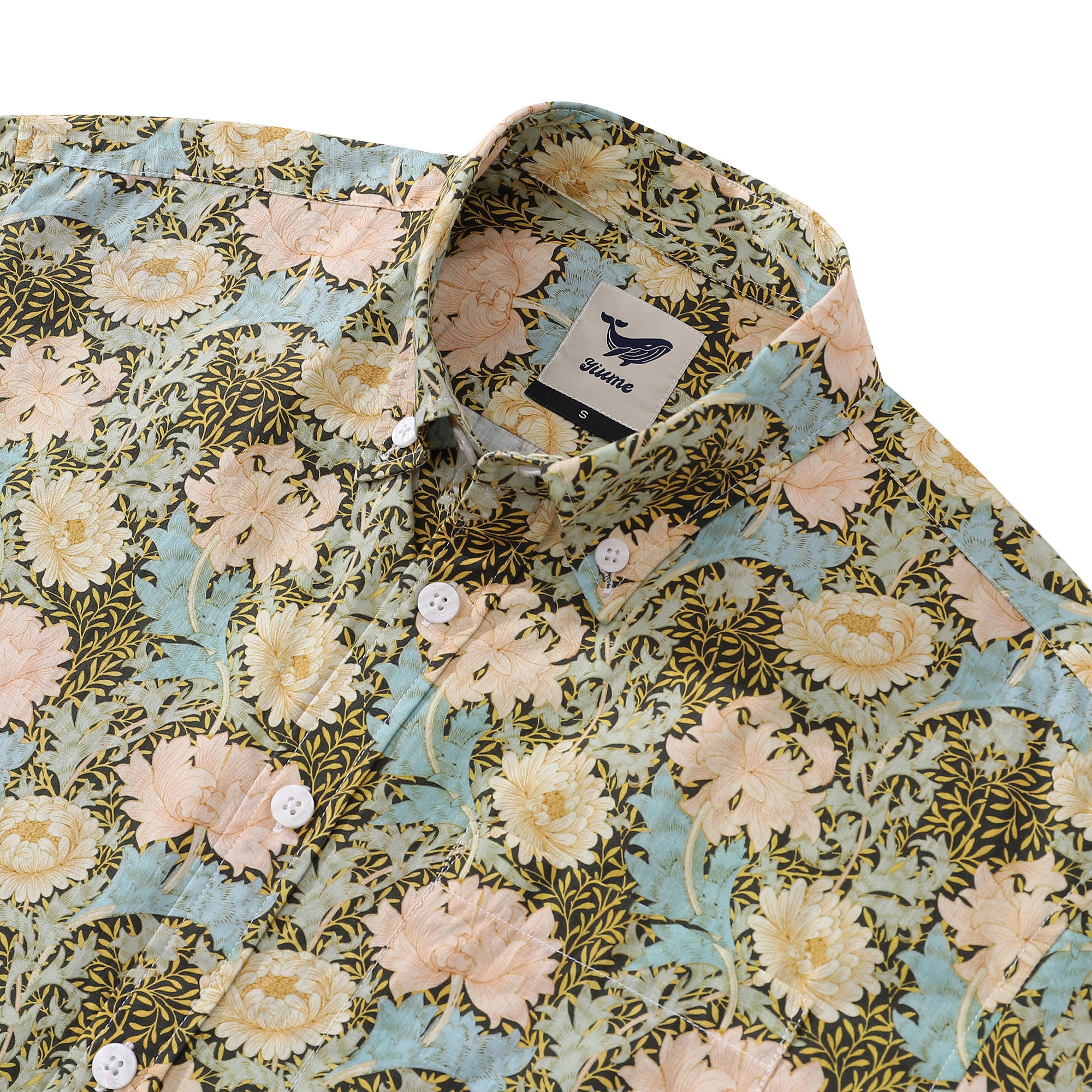 Men's Hawaiian Shirt Chrysanthemum Print Cotton Button-down Short Sleeve Aloha Shirt