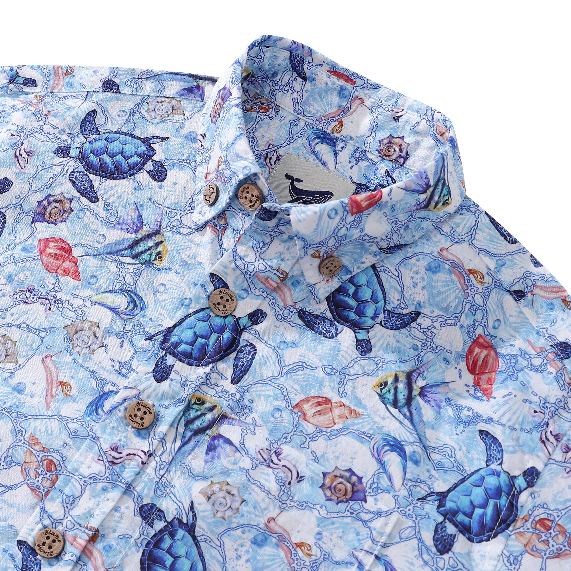 Camisa hawaiana infantil con estampado de tortugas itinerantes de algodón con botones y manga corta