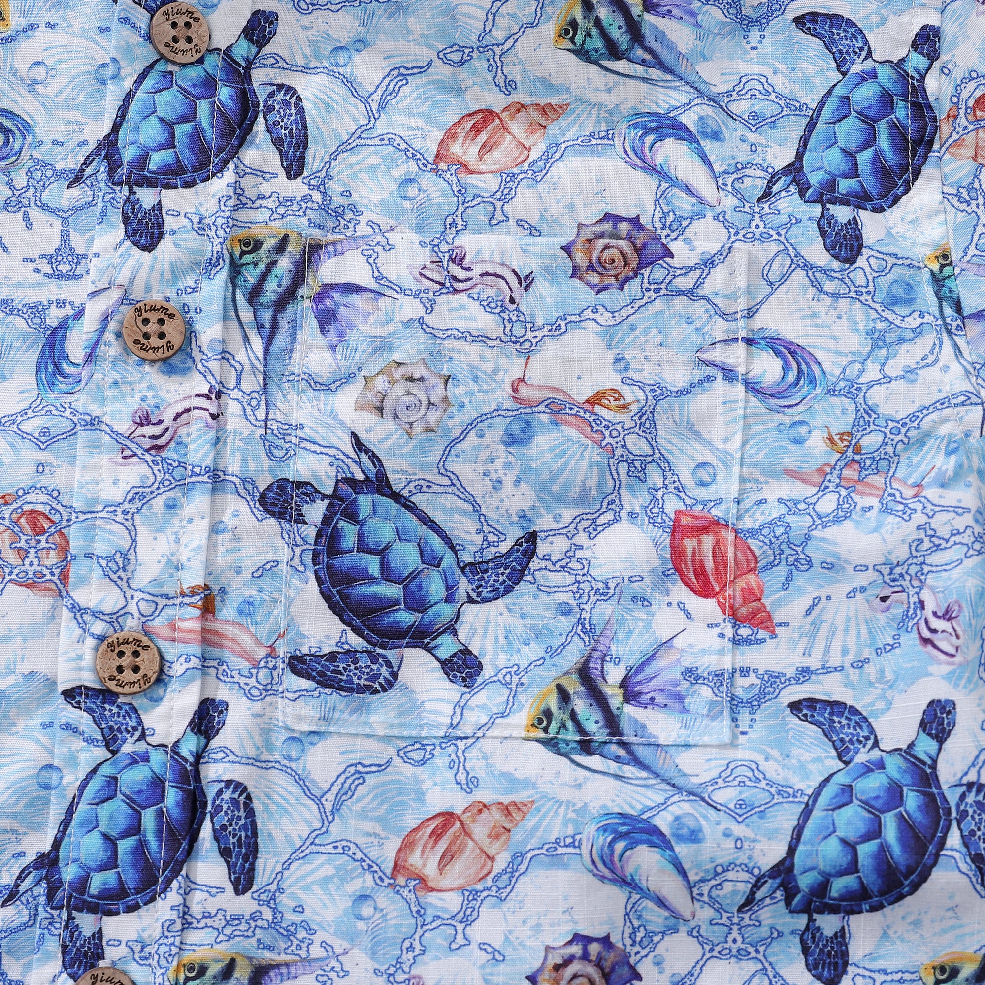 Kinder Hawaii-Hemd mit umherziehenden Schildkröten-Print aus Baumwolle, kurzärmlig, mit Knöpfen