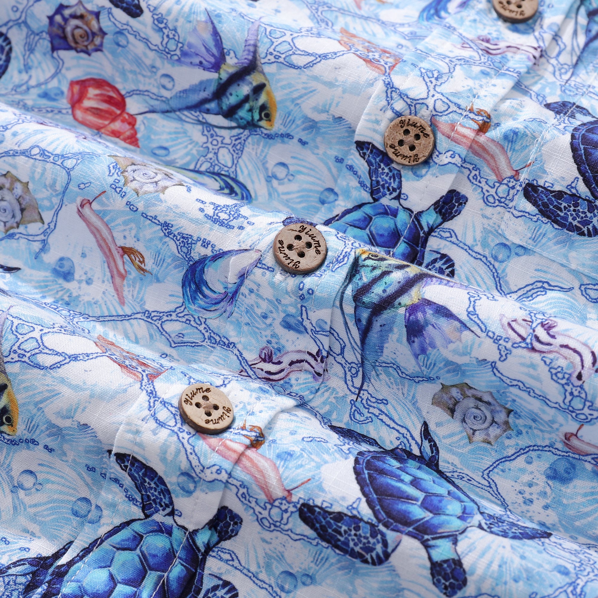 Kinder Hawaii-Hemd mit umherziehenden Schildkröten-Print aus Baumwolle, kurzärmlig, mit Knöpfen