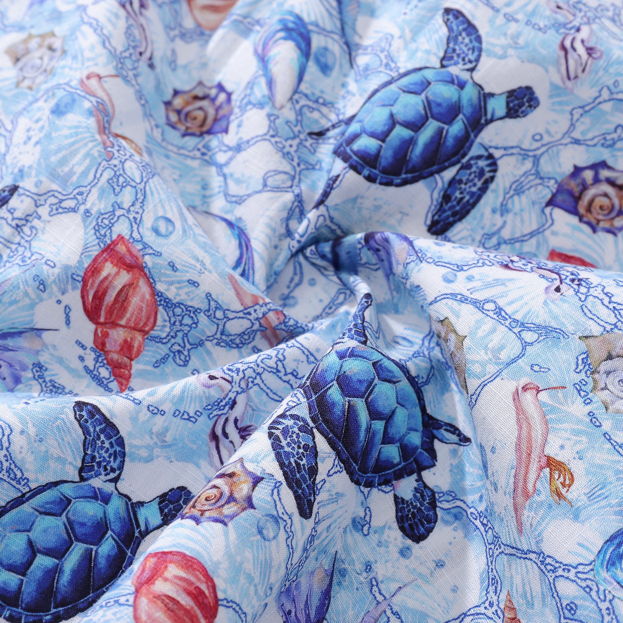 Kinder Hawaii-Hemd mit umherziehenden Schildkröten-Print aus Baumwolle, kurzärmlig, mit Knöpfen