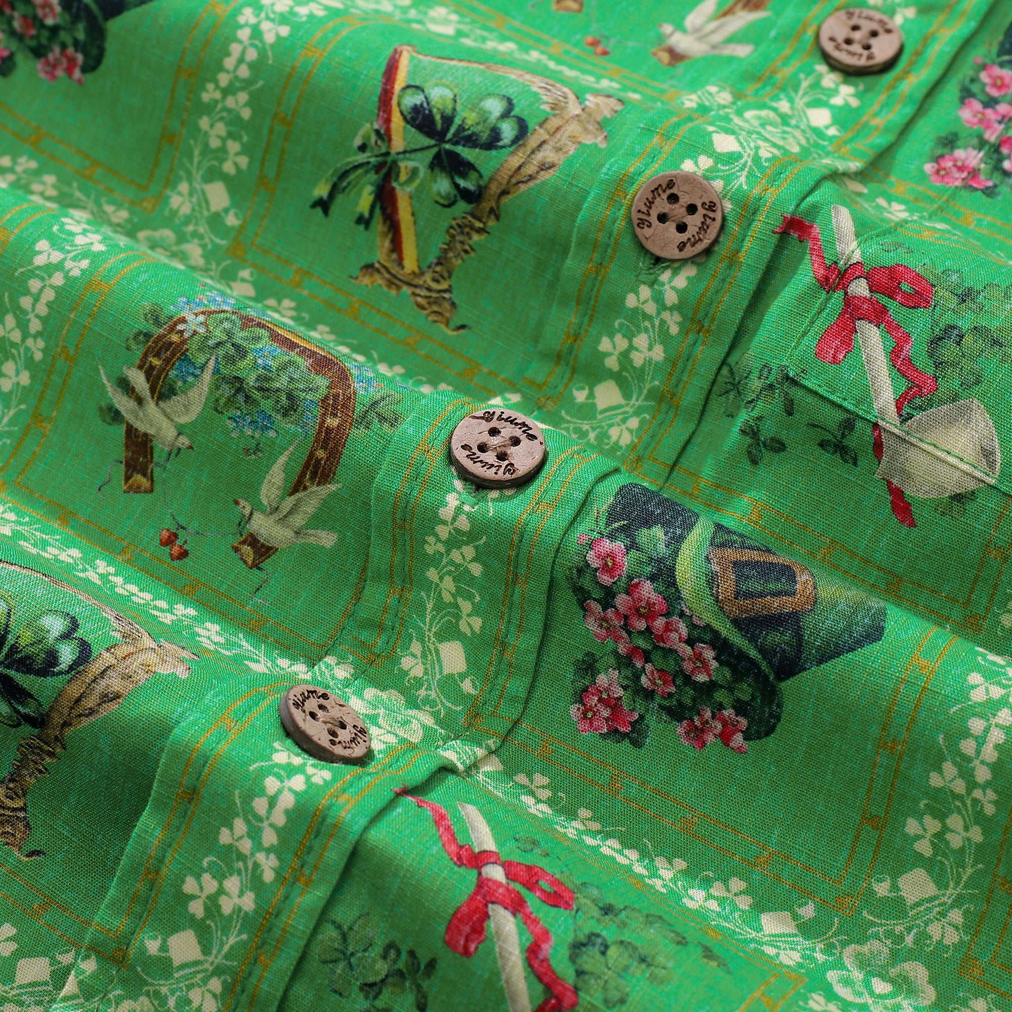 St. Patrick's Day Children's Hawaiian Shirt Green St. Patrick's Day Print Cotton Button-down Short Sleeve