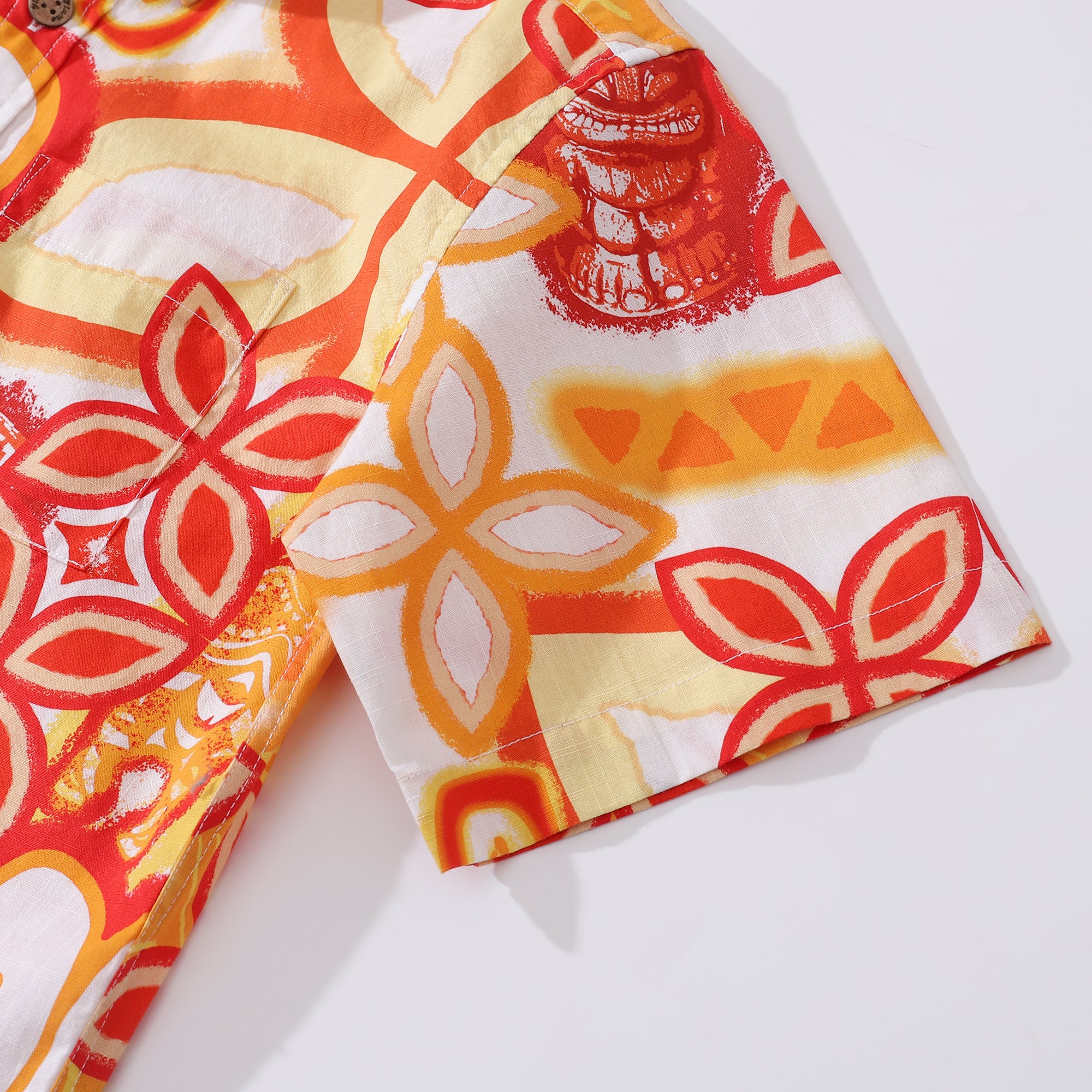 Children's Hawaiian Shirt Tikirob Designer Shirt Orange Totem Print Cotton Button-down Short Sleeve