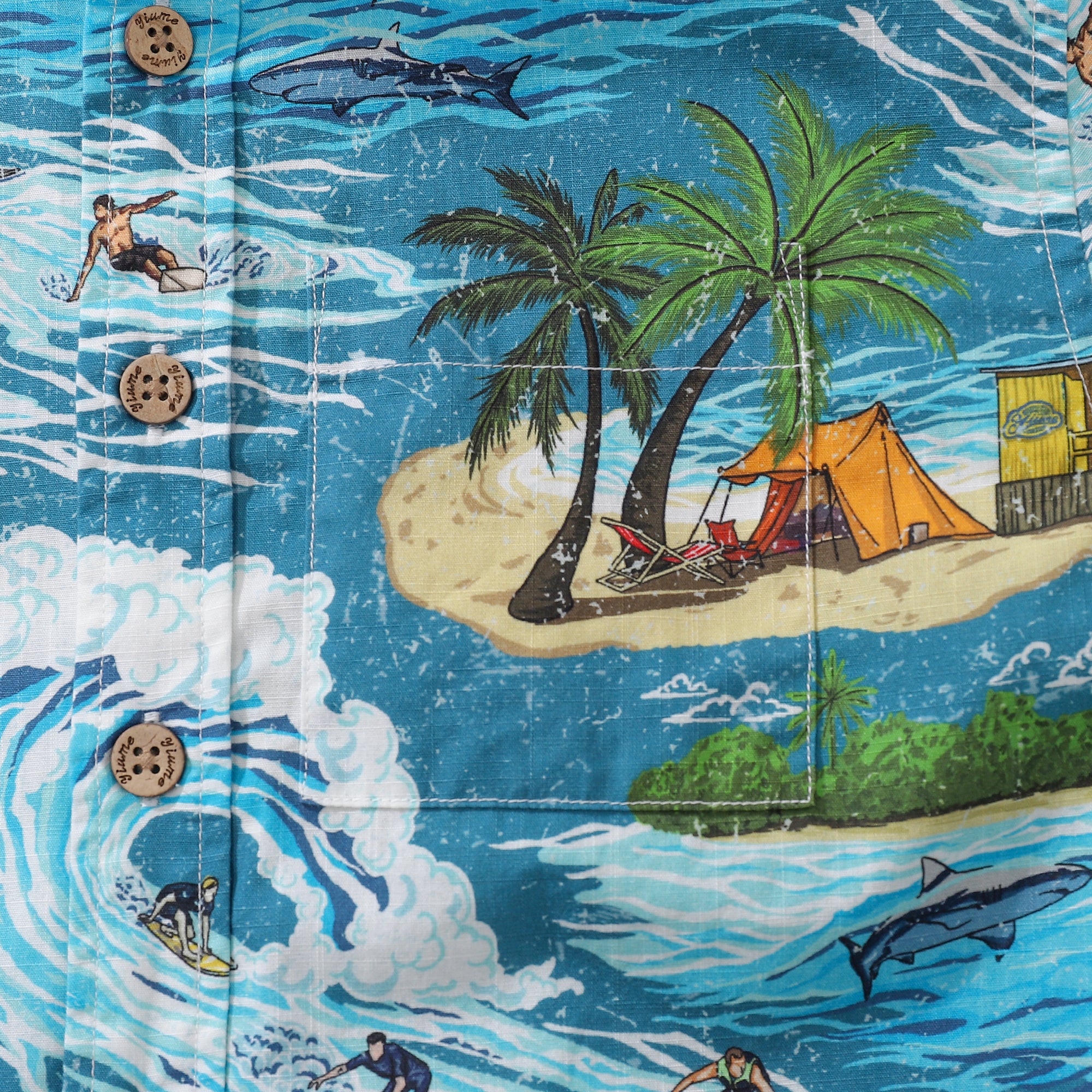 Children's Hawaiian Shirt Ride the Waves Print Cotton Button-down Short Sleeve