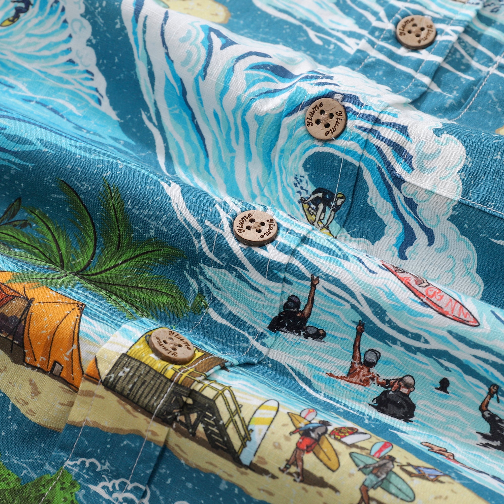 Children's Hawaiian Shirt Ride the Waves Print Cotton Button-down Short Sleeve