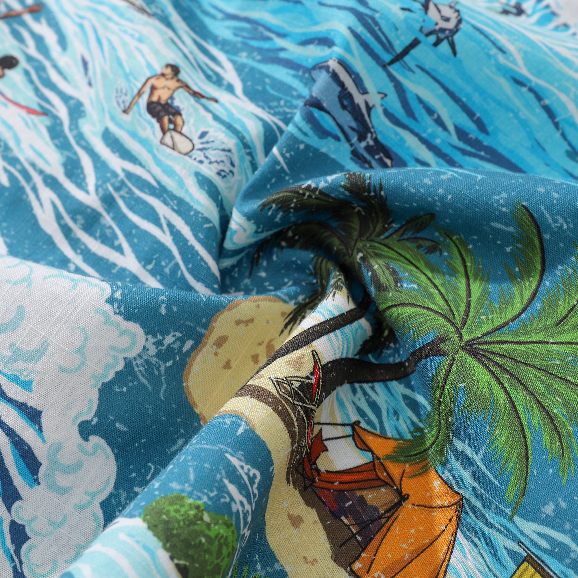 Children's Hawaiian Shirt Ride the Waves Print Cotton Button-down Short Sleeve