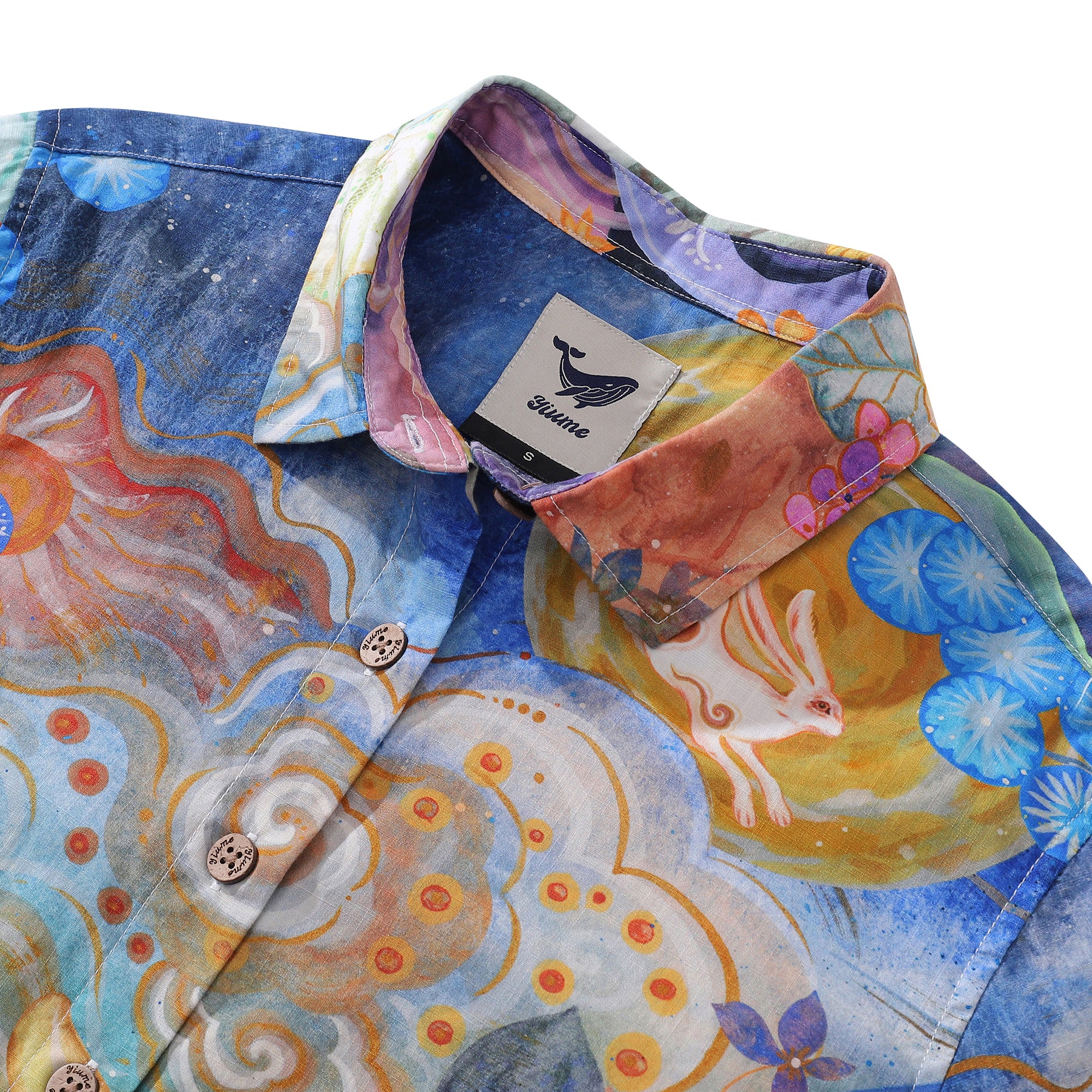 Women's Hawaiian Shirt Wandering Through the Clouds Print Cotton Button-up Short Sleeve