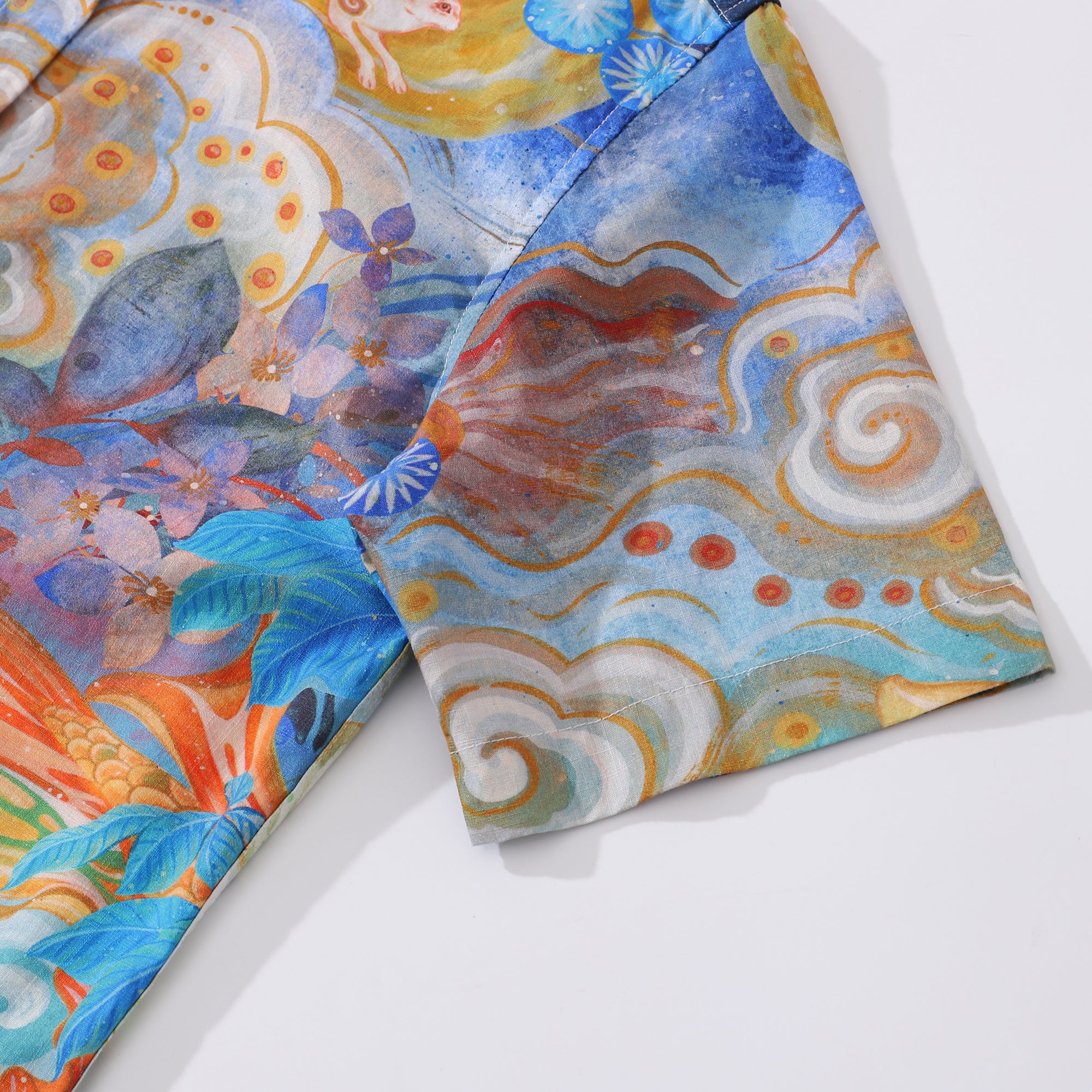 Women's Hawaiian Shirt Wandering Through the Clouds Print Cotton Button-up Short Sleeve