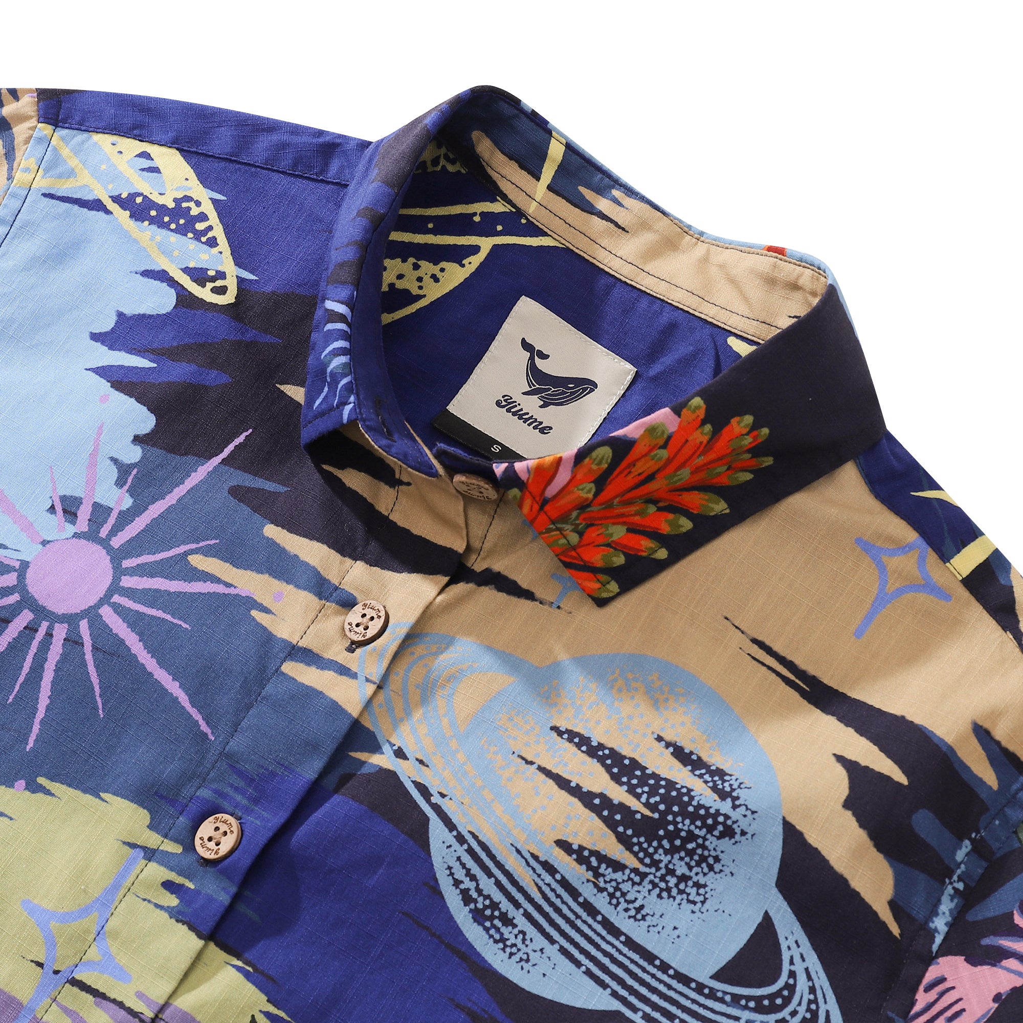 Women's Hawaiian Shirt Garden Under the Moonlight Print Cotton Button-up Short Sleeve