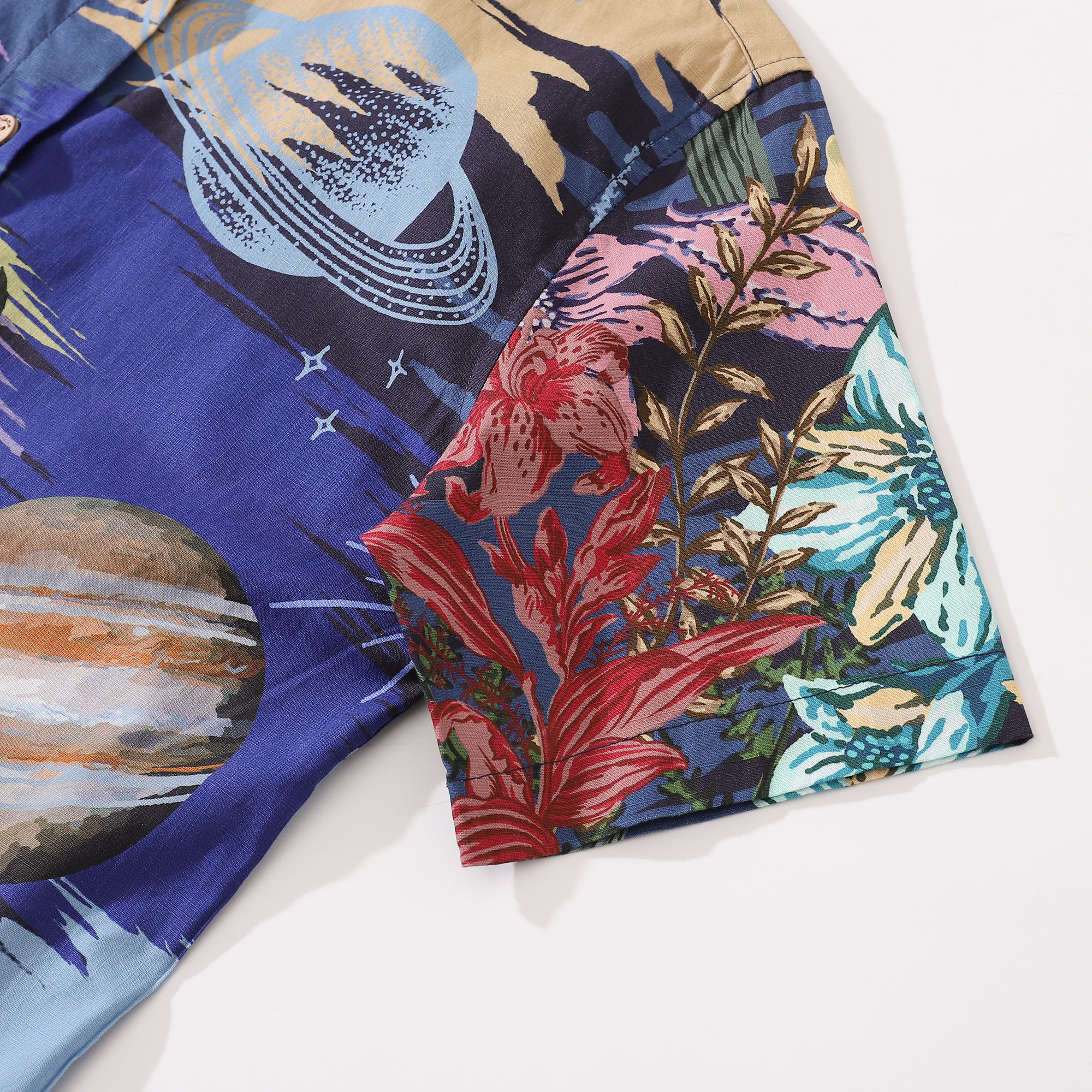 Damen-Hawaii-Hemd „Garden Under the Moonlight“-Print aus Baumwolle mit kurzen Ärmeln und Knopfleiste