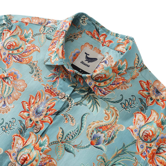 Damen Hawaiian Shirt Baum des Lebens von Brooklyn Bees Design Studio Print Baumwolle Knopf-up Kurzarm