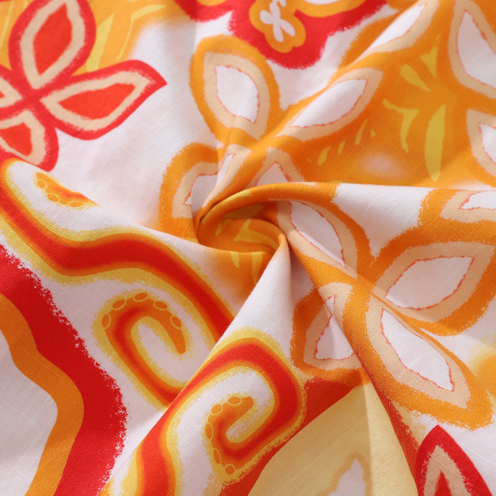 Damen-Hawaiihemd Orange Totem By Tikirob, bedrucktes Baumwoll-Button-Down-Kurzarmshirt