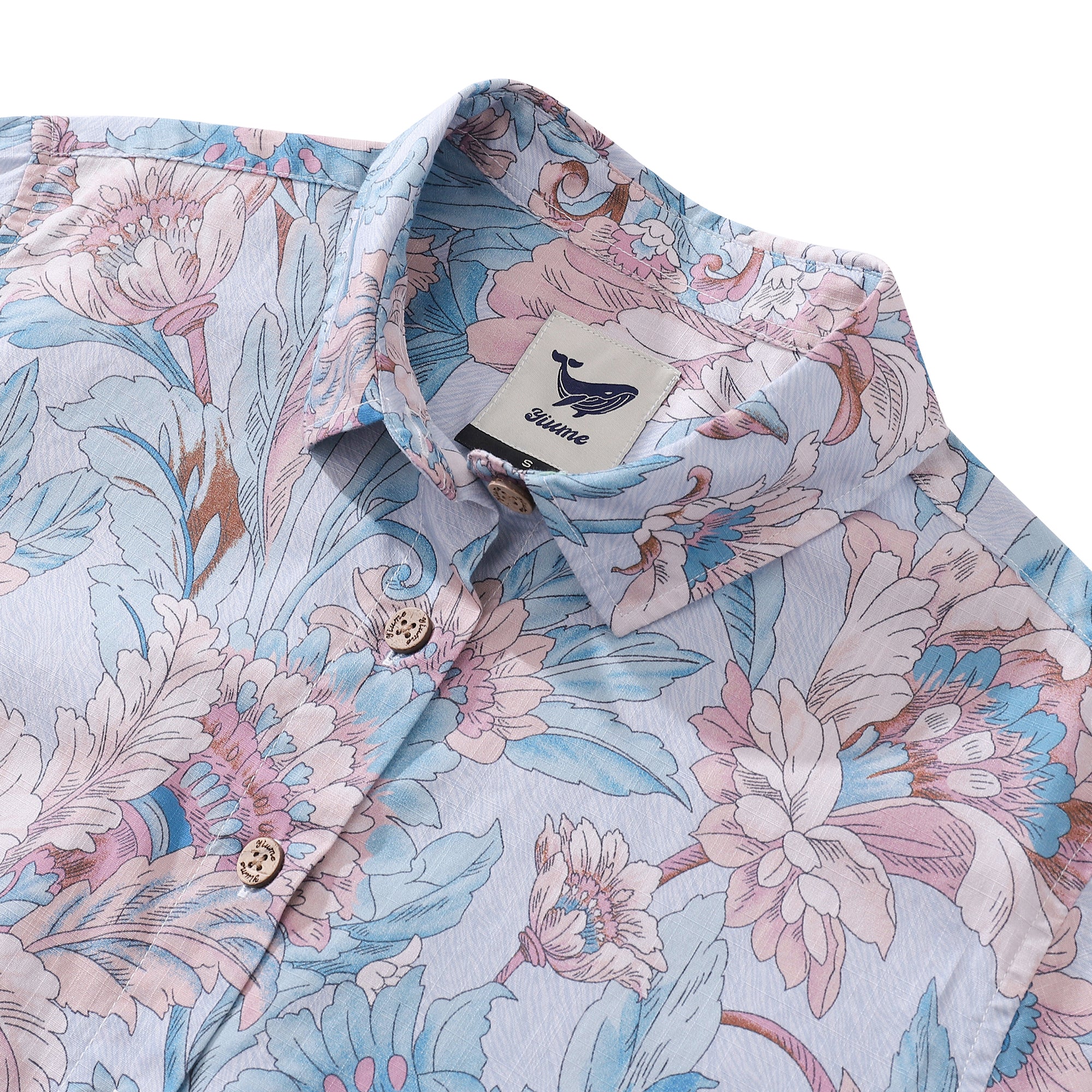 Women's Hawaiian Shirt Spring's Blush Print Cotton Button-up Short Sleeve