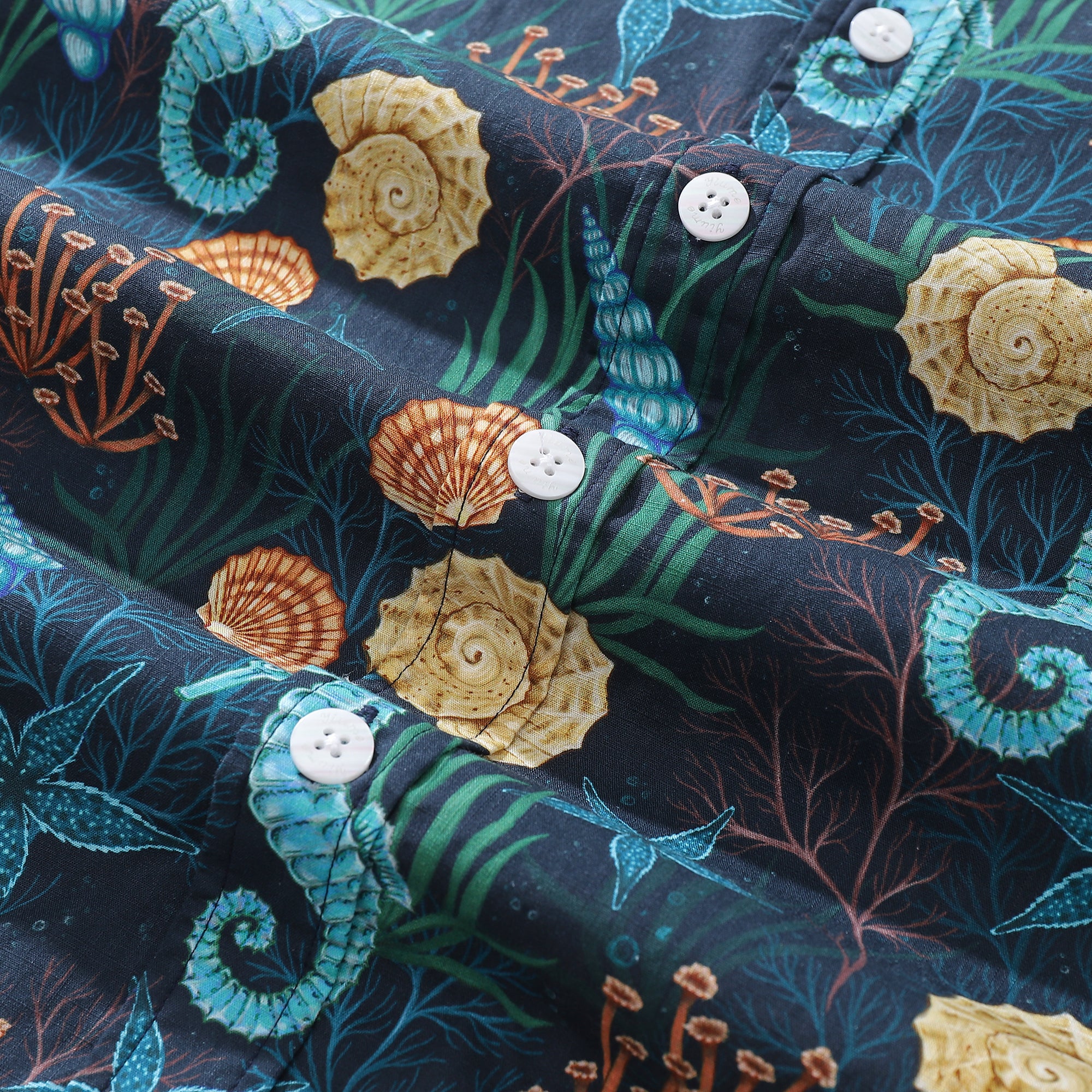 Men's Hawaiian Shirt Wonders of the Sea Print By Luova Flow Cotton Button-down Short Sleeve Aloha Shirt