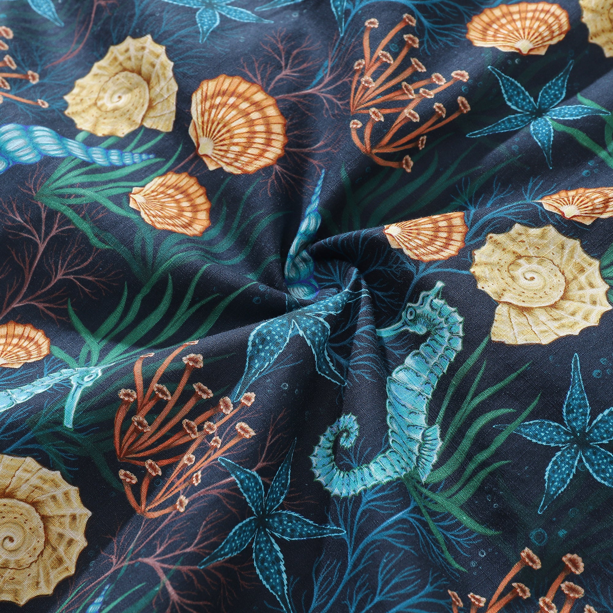 Men's Hawaiian Shirt Wonders of the Sea Print By Luova Flow Cotton Button-down Short Sleeve Aloha Shirt