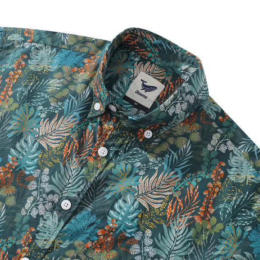 Camisa Paisley Aloha para hombre Camisa hawaiana de manga corta con botones y hojas esmeralda
