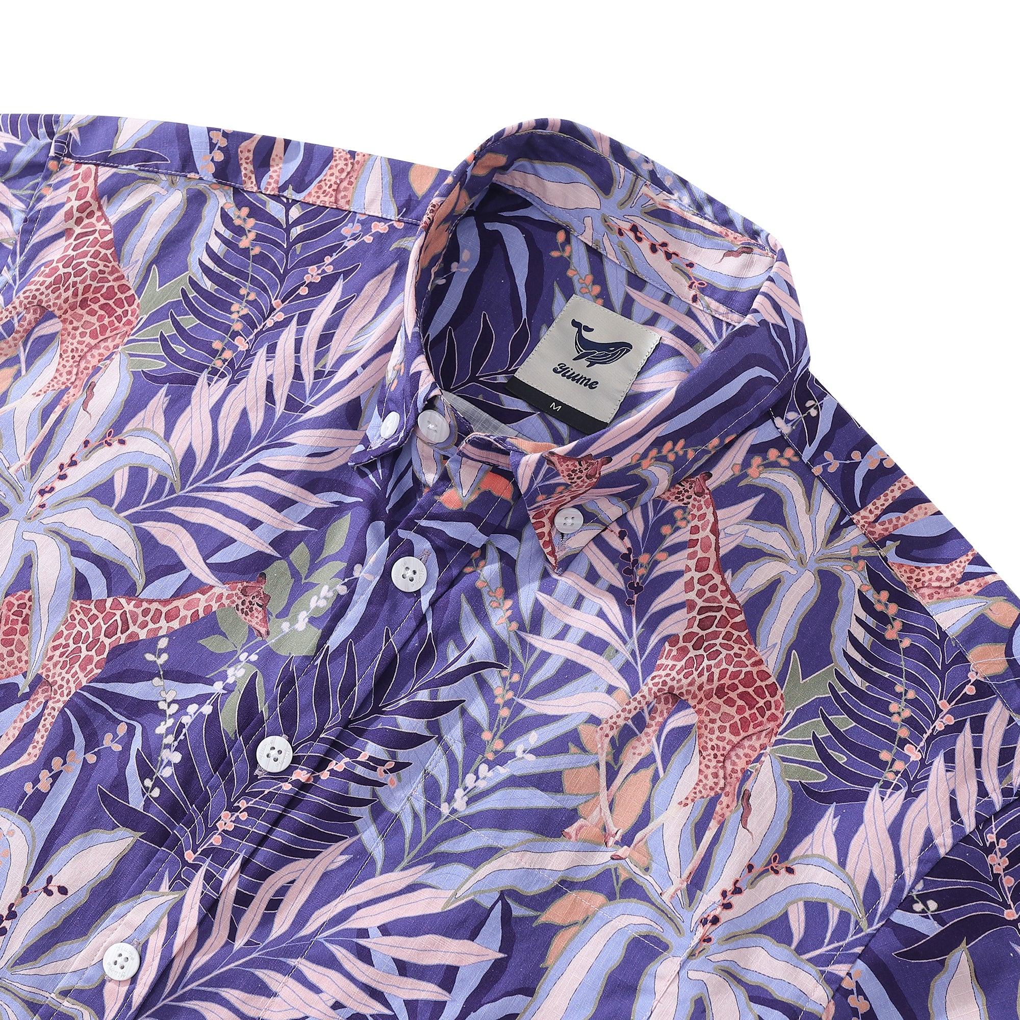 Chemise hawaïenne pour hommes imprimé girafe tropicale par Samantha O'Malley chemise Aloha en coton boutonnée à manches courtes