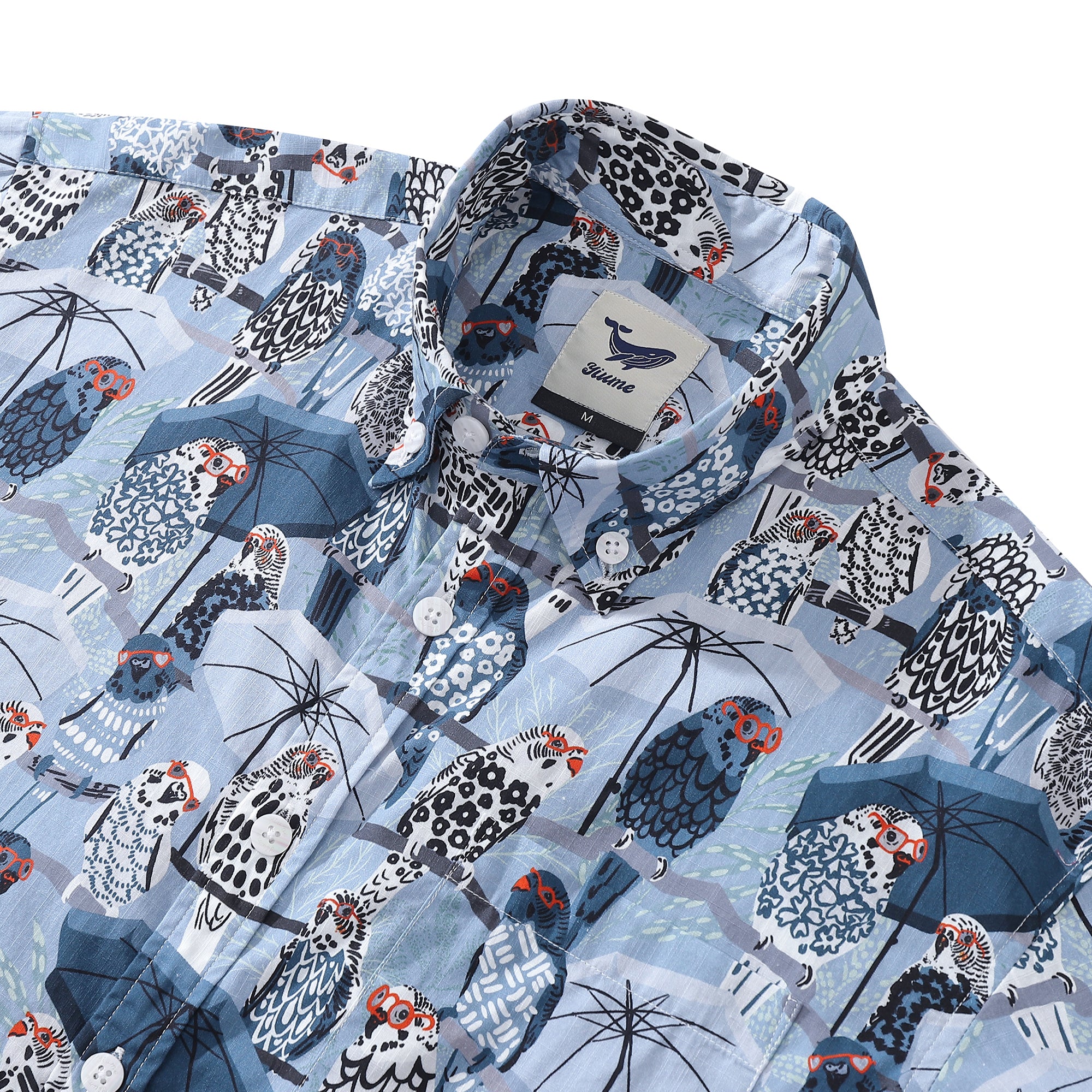 Men's Hawaiian Shirt Budgie on Vacation Print By Annick Cotton Button-down Short Sleeve Aloha Shirt