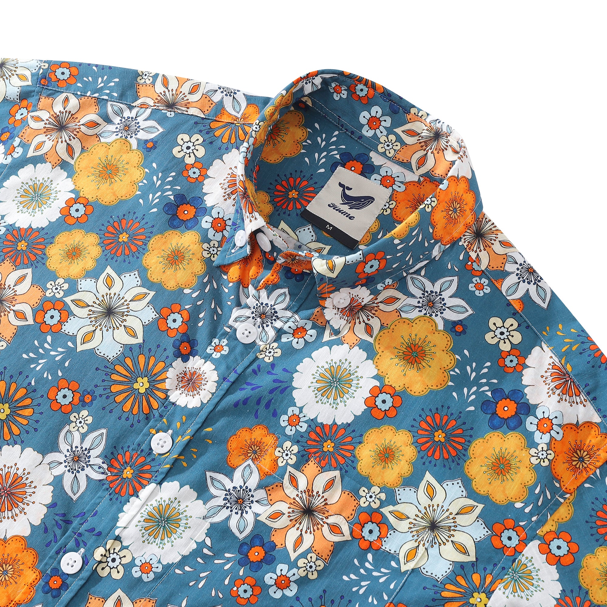 Camisa hawaiana para hombre con estampado floral de los años 60 de Samantha O' Malley Camisa Aloha de manga corta con botones de algodón
