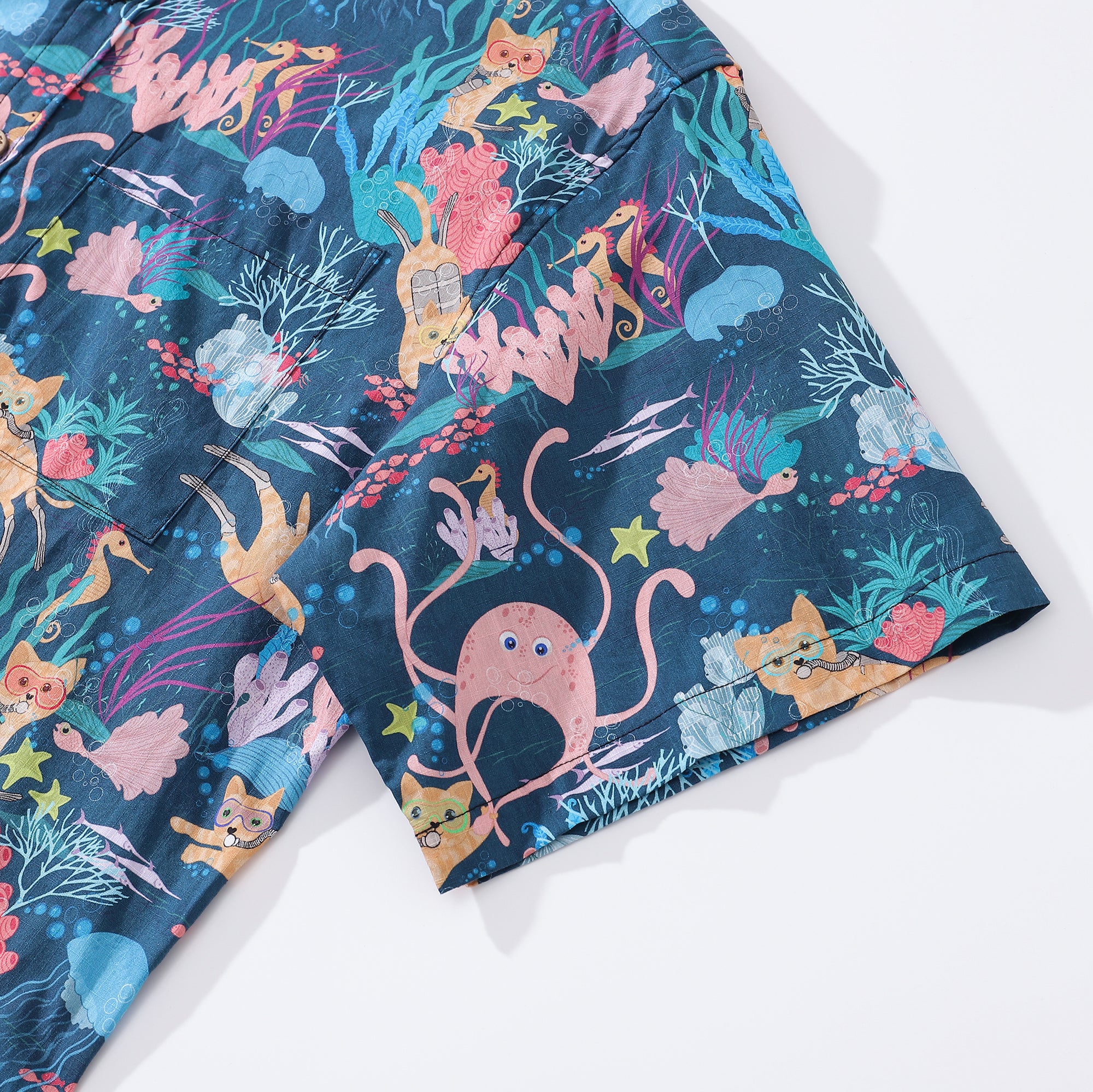 Funny Hawaiian Shirt For Men Dive Print Cotton Button-down Short Sleeve Cat Aloha Shirt Fun Dive By Pallavi Chaudhary