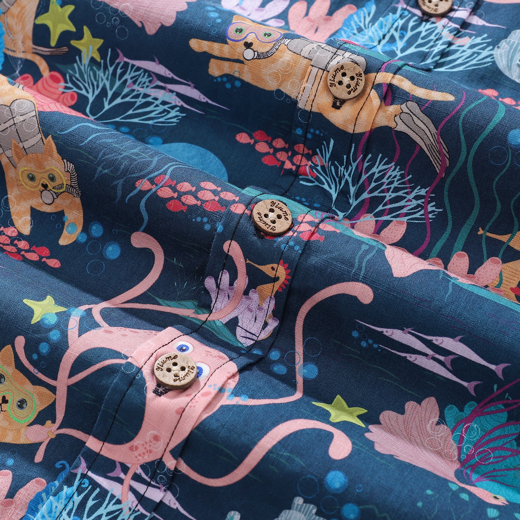 Funny Hawaiian Shirt For Men Dive Print Cotton Button-down Short Sleeve Cat Aloha Shirt Fun Dive By Pallavi Chaudhary