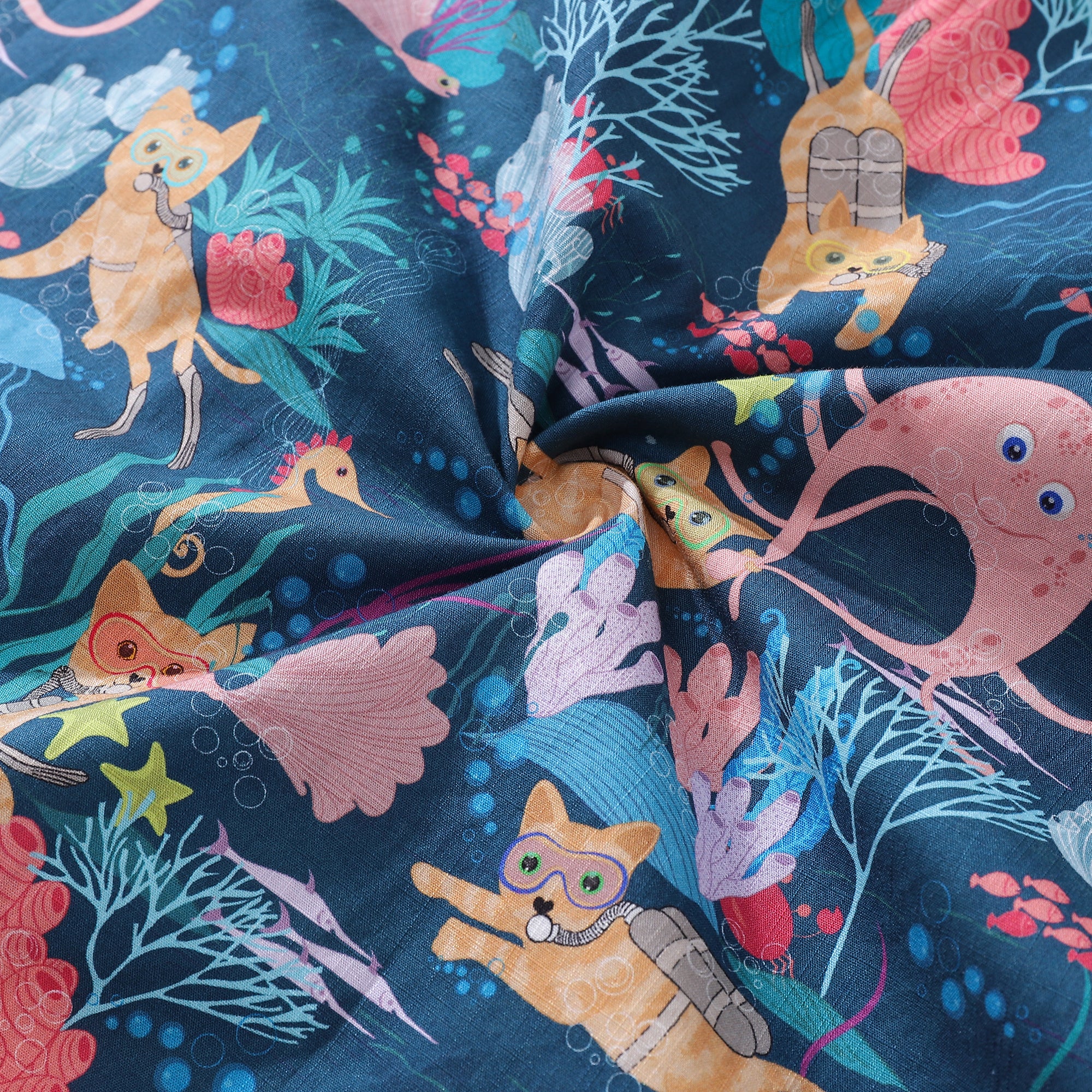 Funny Hawaiian Shirt For Men Dive Print Cotton Button-down Short Sleeve Cat Aloha Shirt Fun Dive By Pallavi Chaudhary