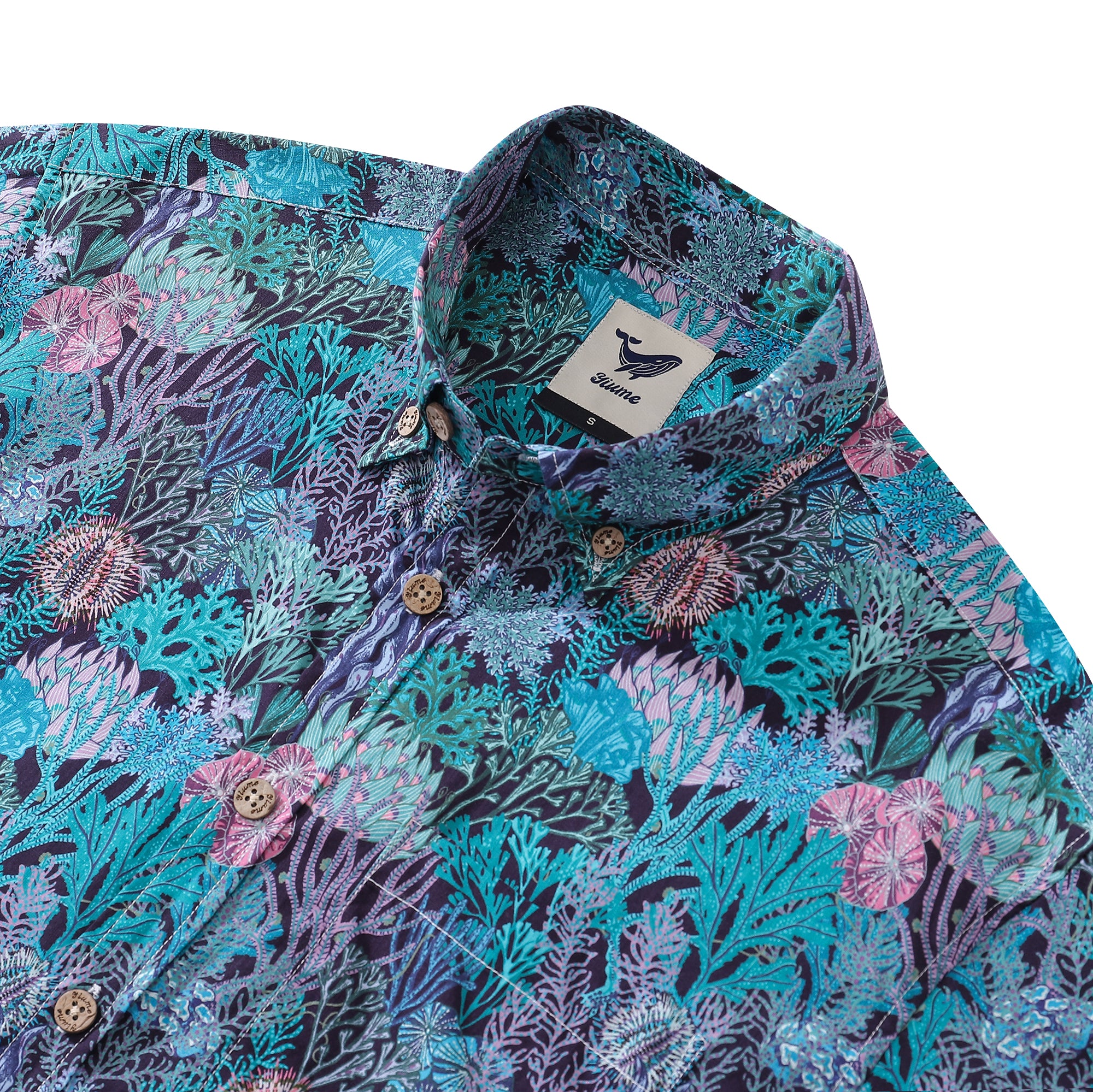 Men's Hawaiian Shirt Mysteries of the Deep Sea Print Cotton Button-down Short Sleeve Aloha Shirt