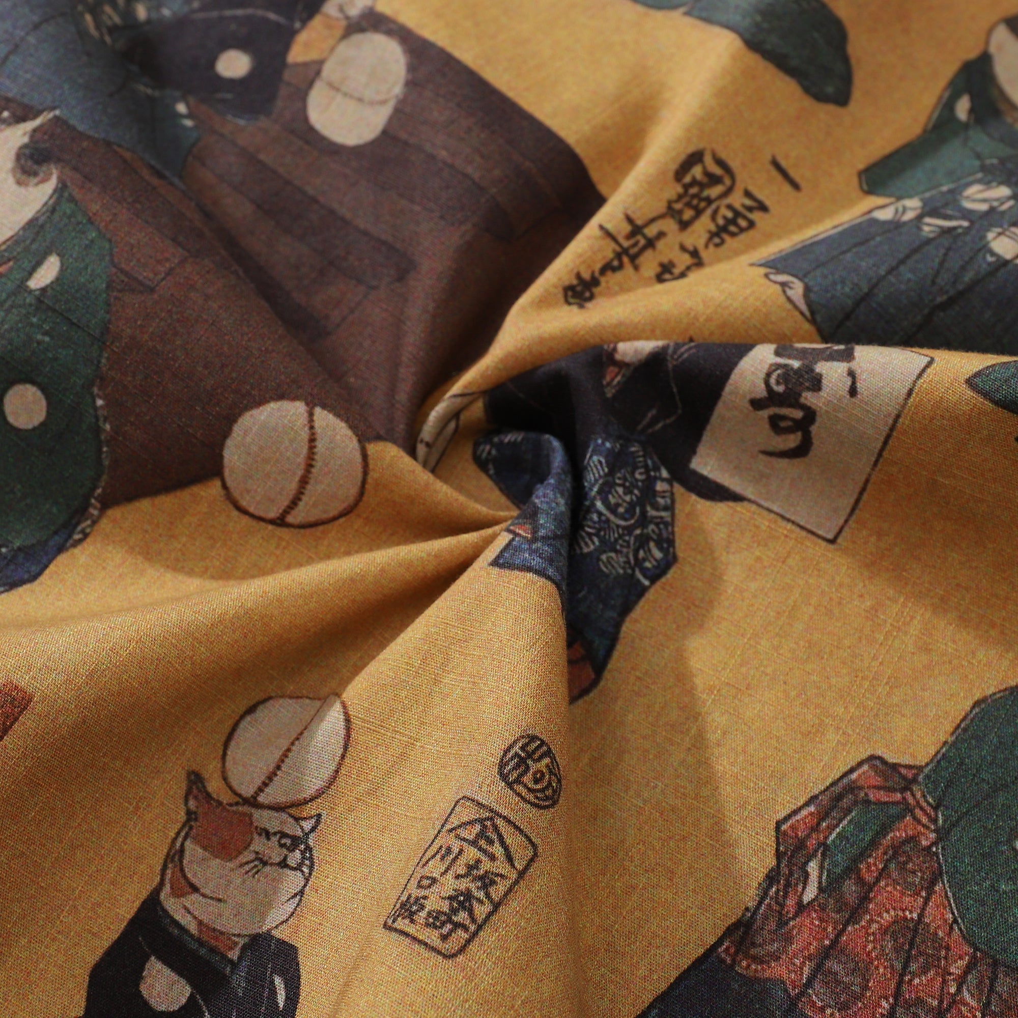 Mens Japanische Hawaiian Shirt Die Katze, die Cuju trat Baumwolle Camp Kragen Kurzarm Aloha Shirt