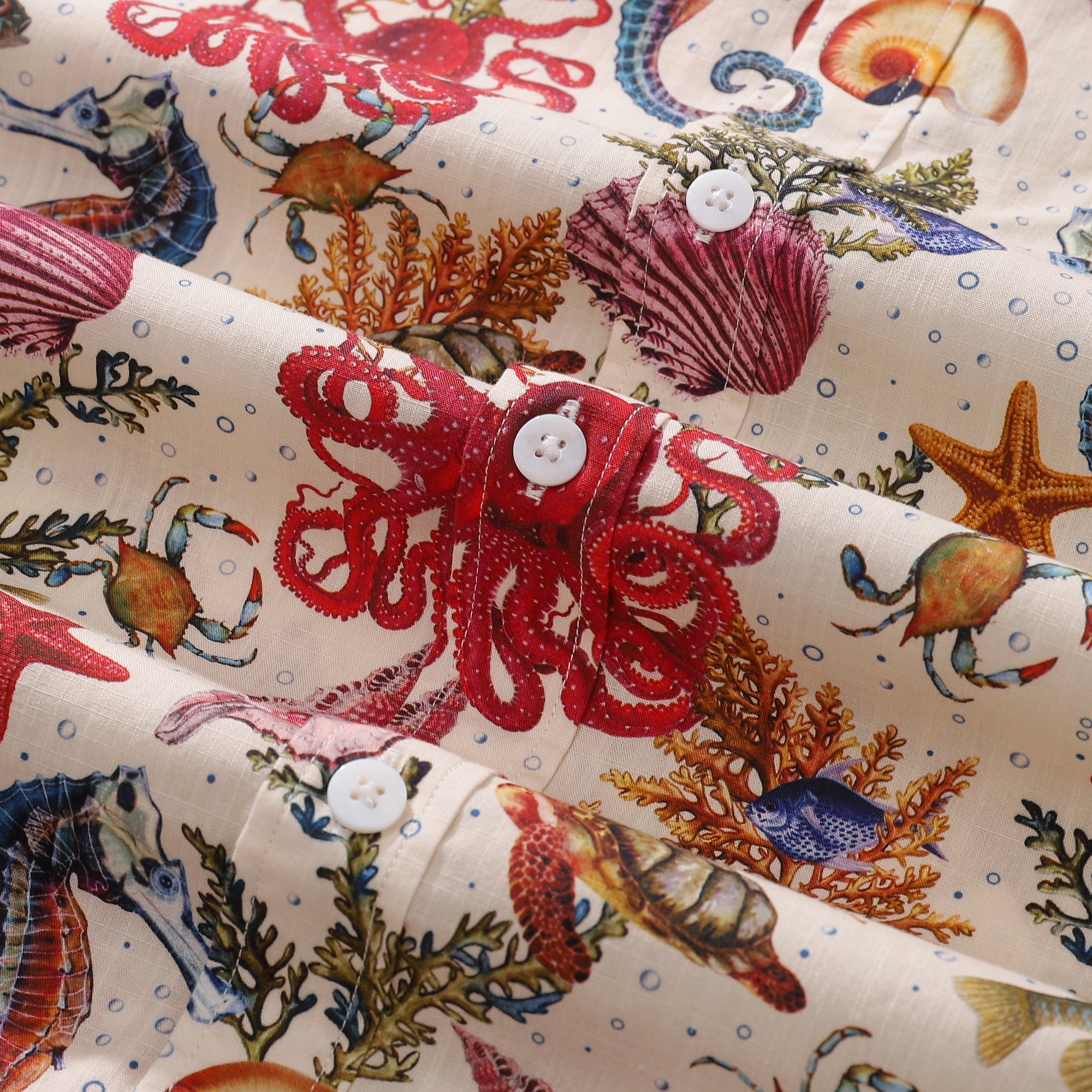 Men's Funky Hawaiian Shirt Marine Life Seahorse Octopus Print-mismatched Cotton Button-down