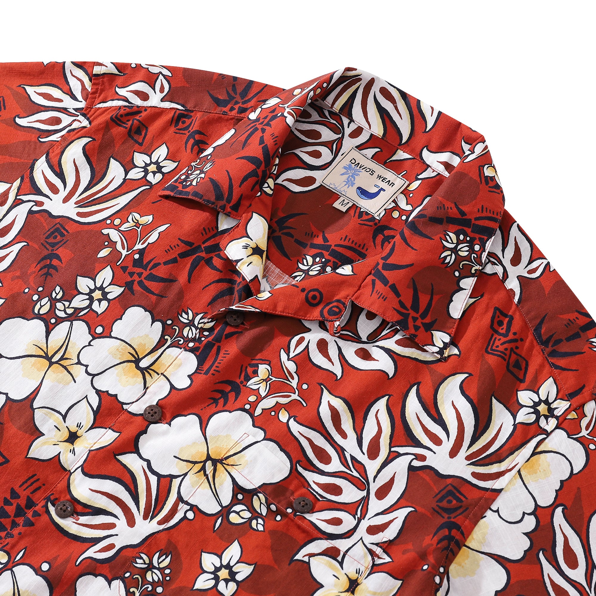 Men's Hawaiian Shirt Cotton Camp Shirt Chrysanthemum & Totem Coconut Button