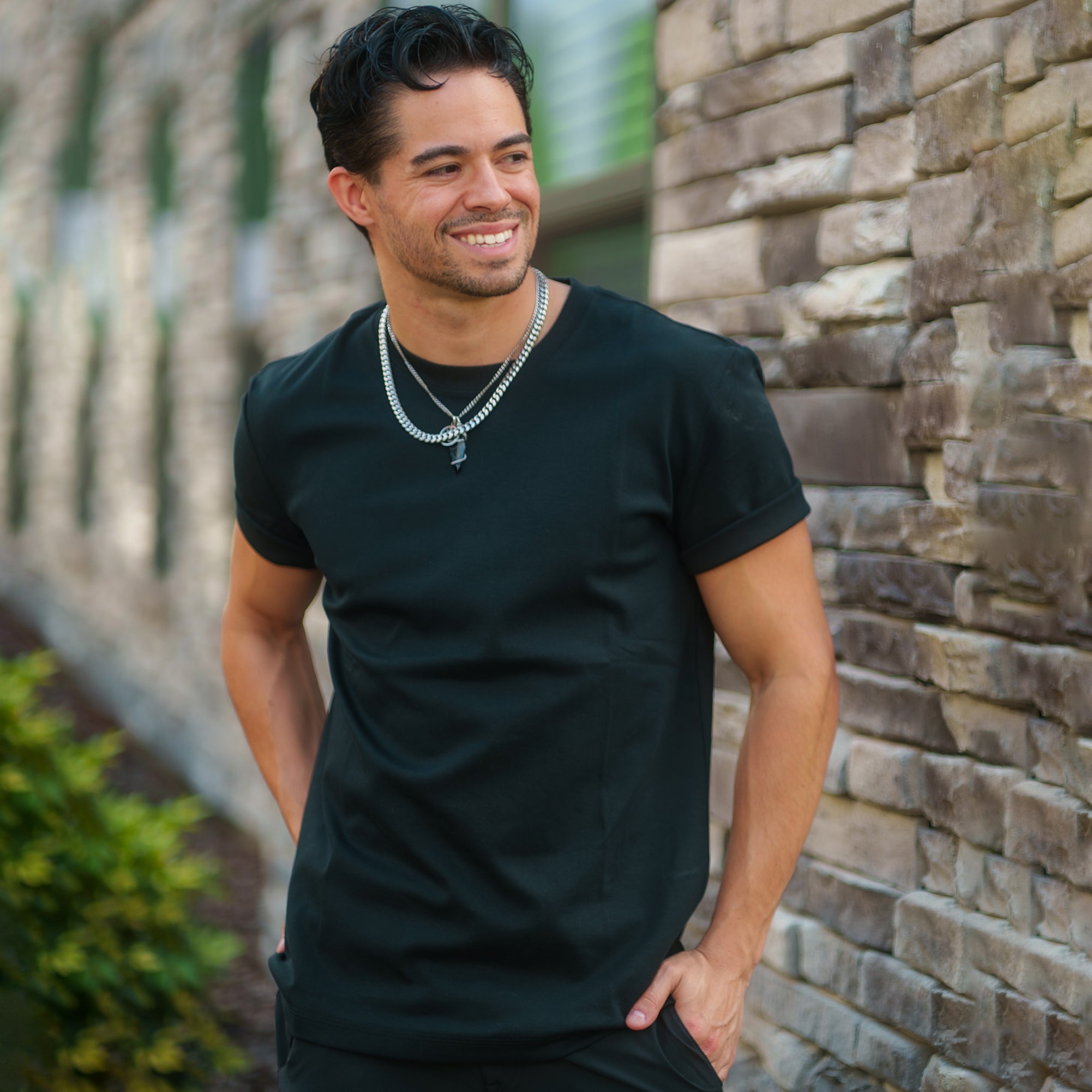 Hawaiian T-Shirt für Herren Rundhals 100% Baumwolle - SCHWARZ