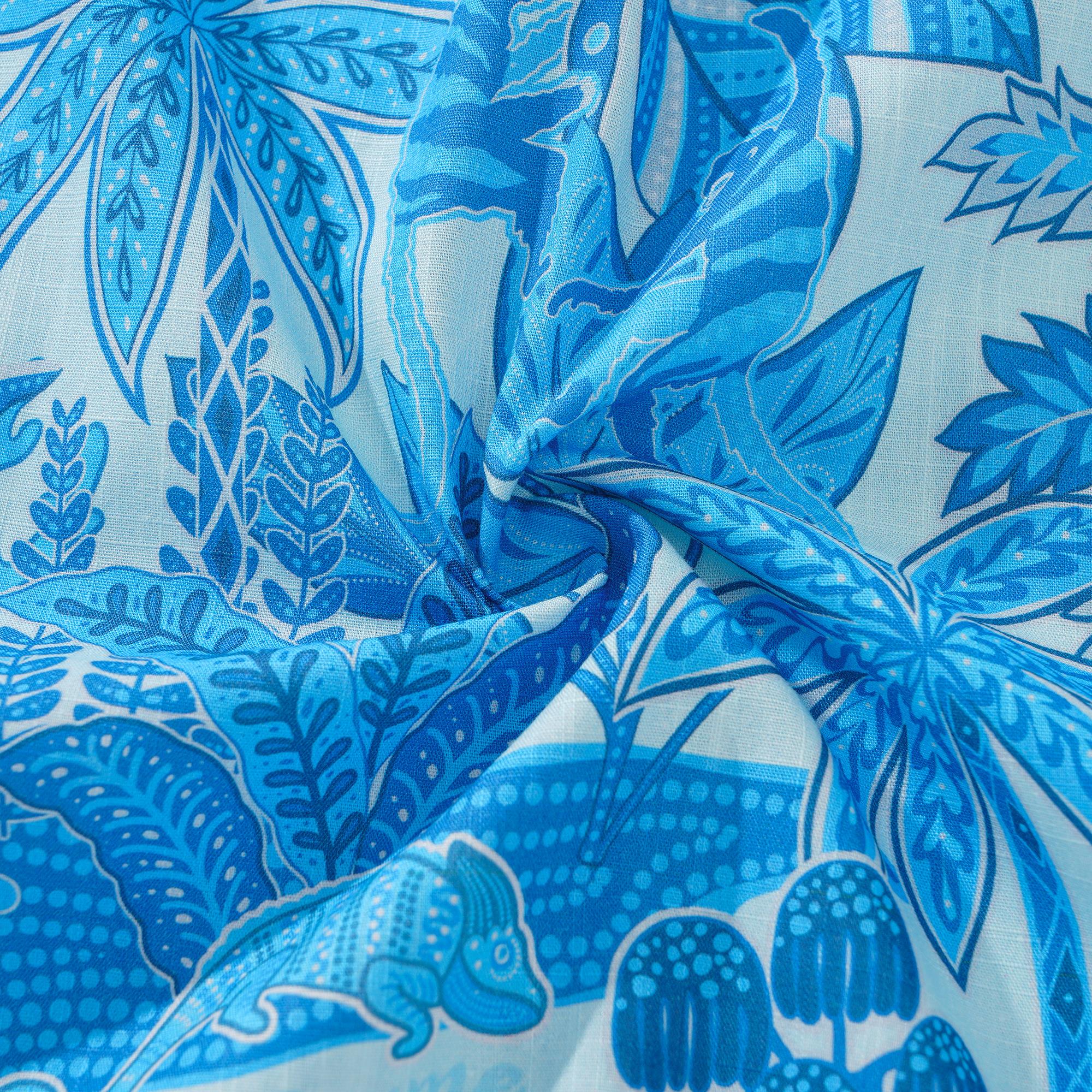 Herren-Hawaiian-Hemd Kurzärmel Button 100% Baumwollblau Aloha Jungle Paradise