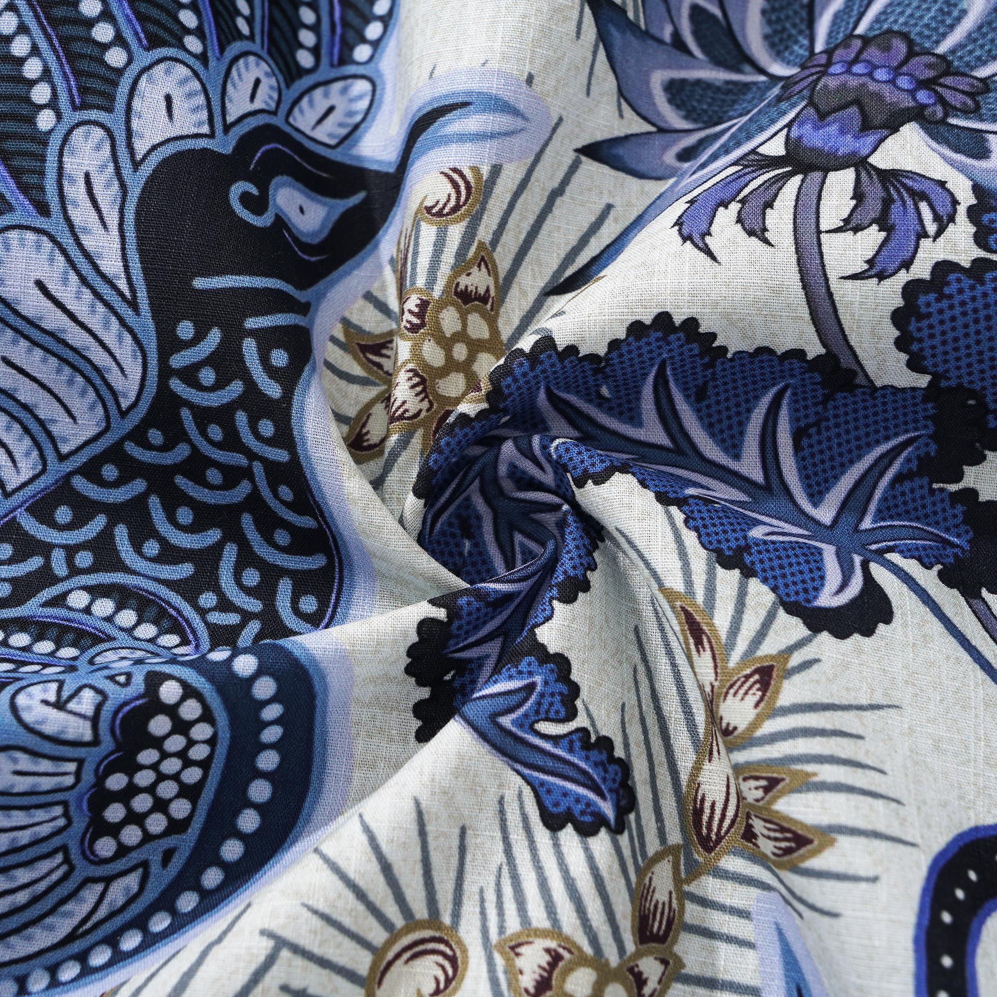 Herren-Hawaiian-Hemd Kurzärmel Button 100% Baumwollblau Aloha Blue Blumen Phoenix