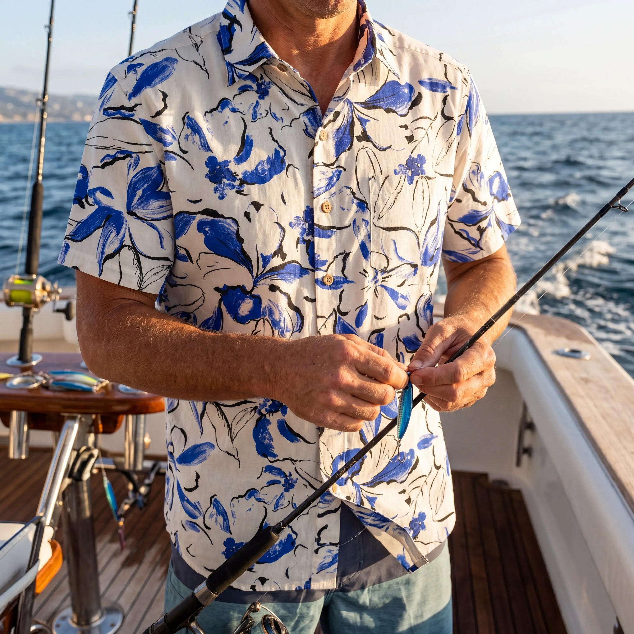 Blue Floral Men's Hawaiian Shirt Short Sleeve