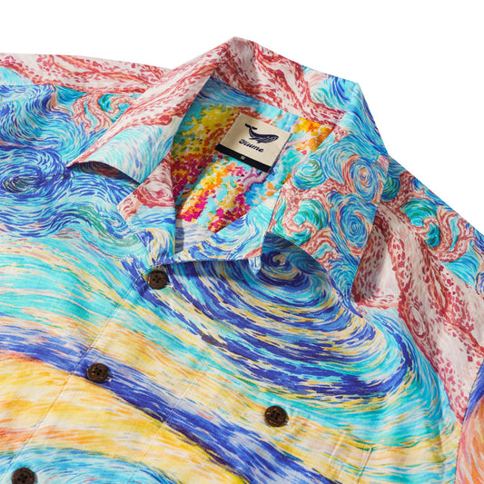 Men's Hawaiian Shirt Short Sleeve Camp Collar 100% Cotton Blue Aloha Vision in the Starry Night