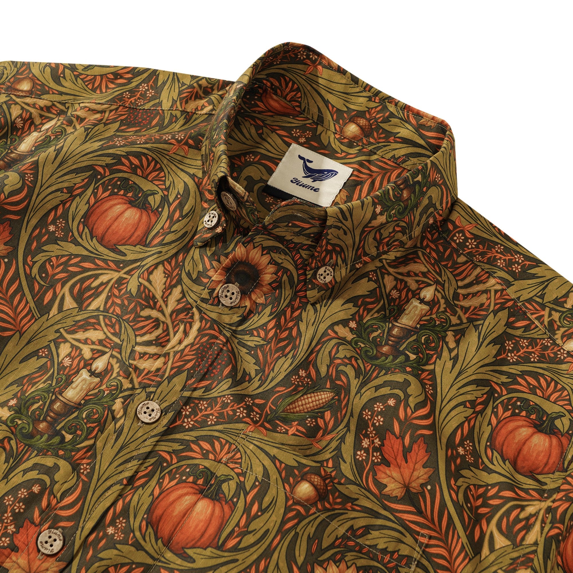 Men's Hawaiian Shirt Short Sleeve Button-down 100% Cotton Green Aloha Morris's Harvest Whisper