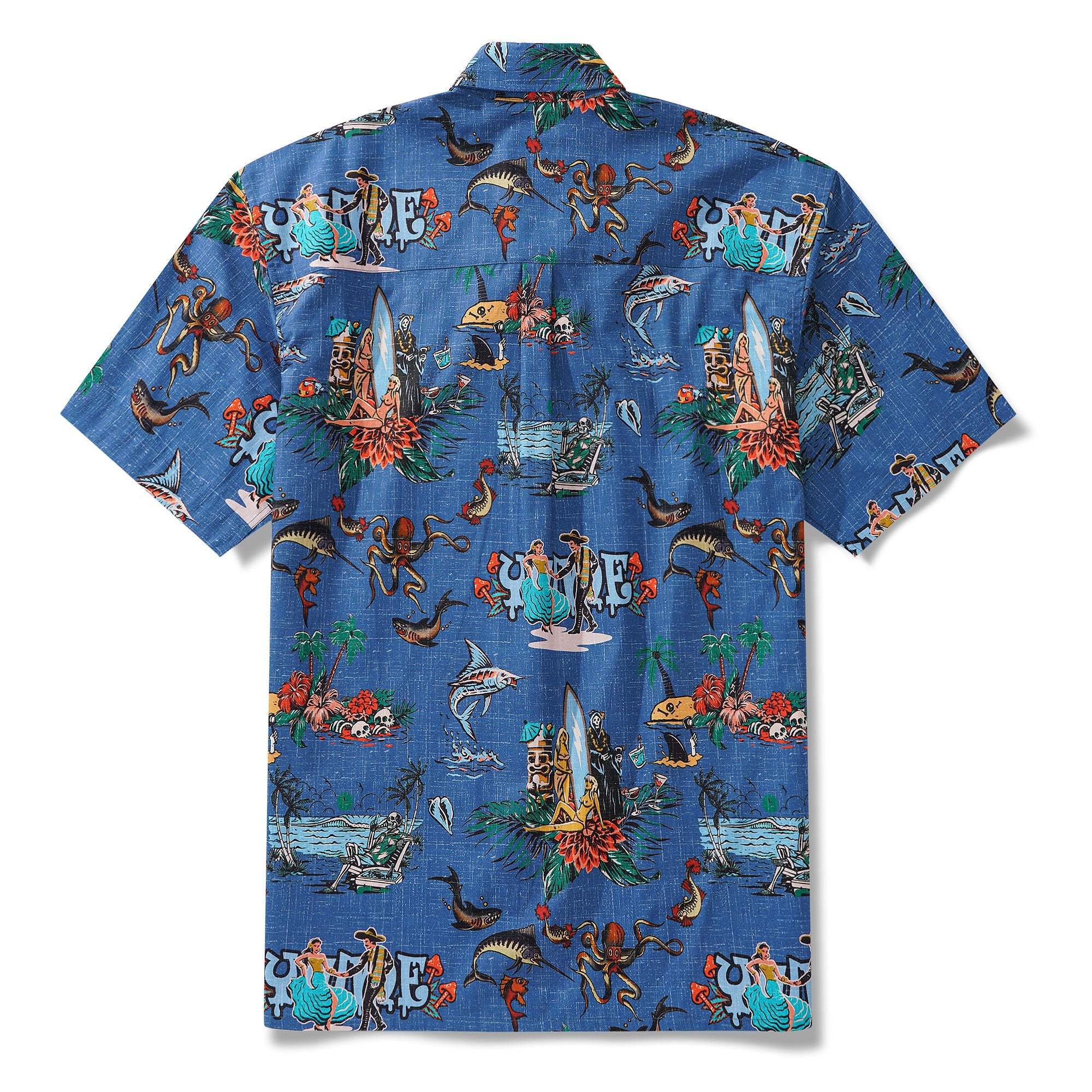Men's Hawaiian Shirt Short Sleeve Button-down 100% Cotton Blue Aloha Hot Paradise Beach