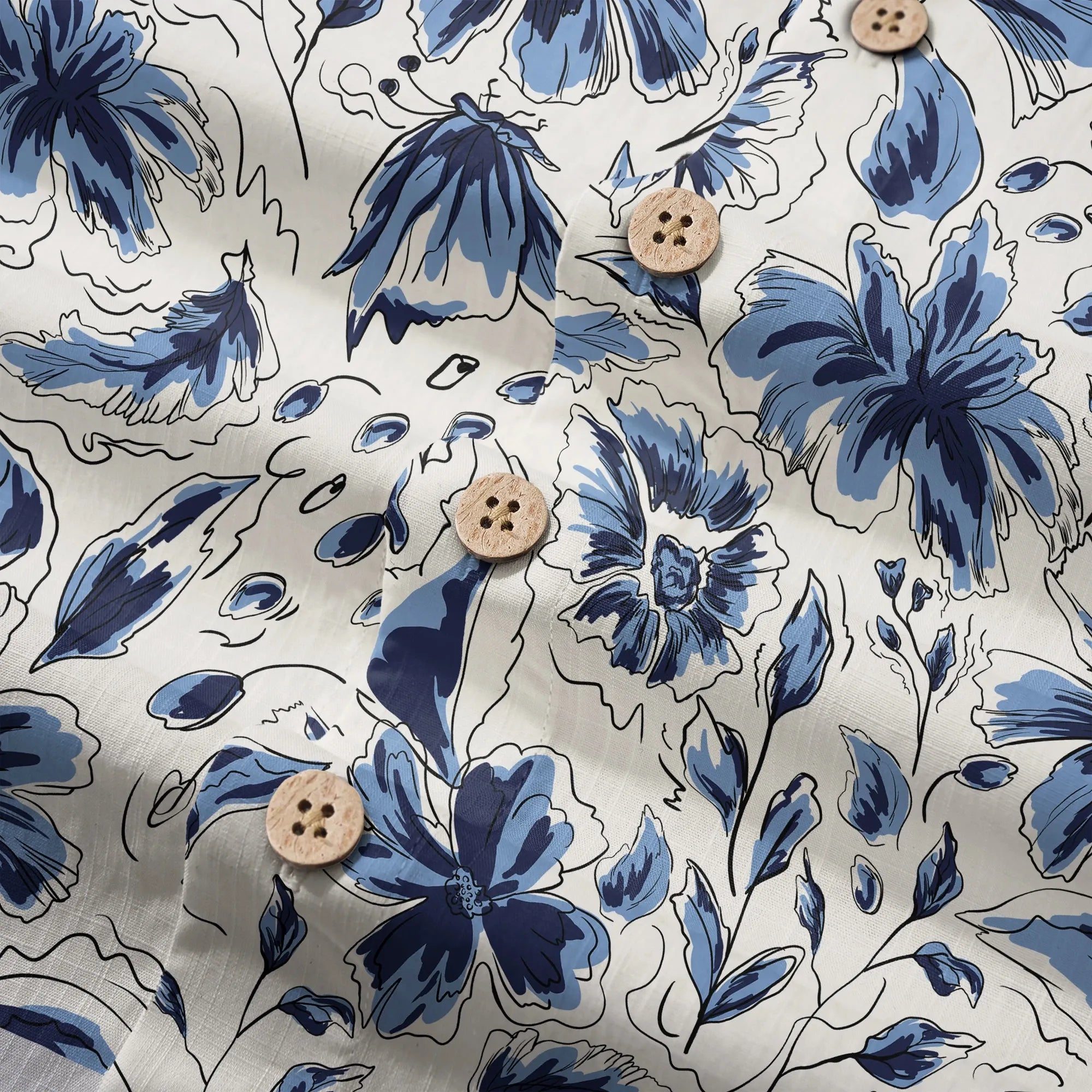 LeosWare Men's Indigo Blooms Hawaiian Shirt