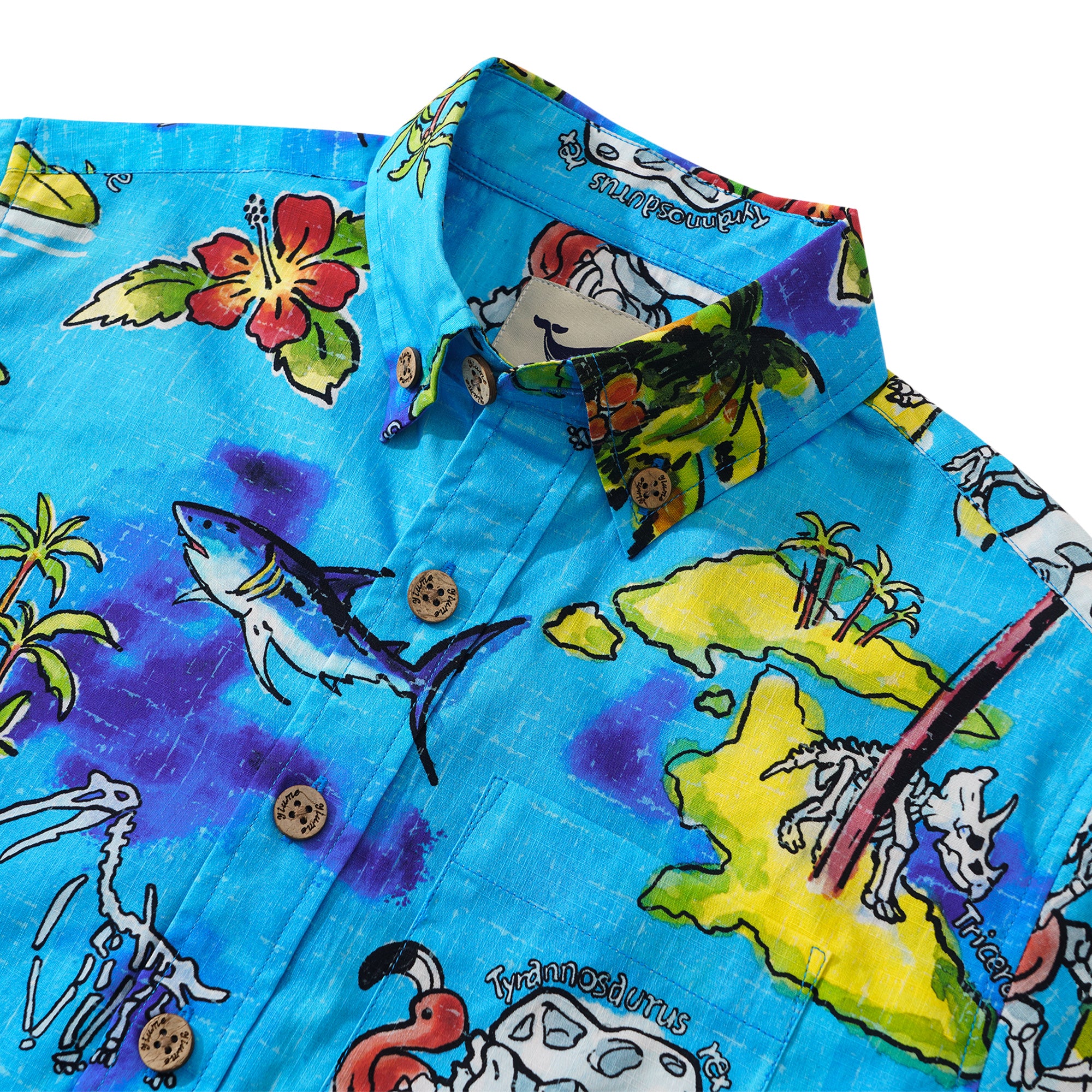 Kids' Hawaiian Shirt Short Sleeve Button-down 100% Cotton Blue Aloha Adventure Isle