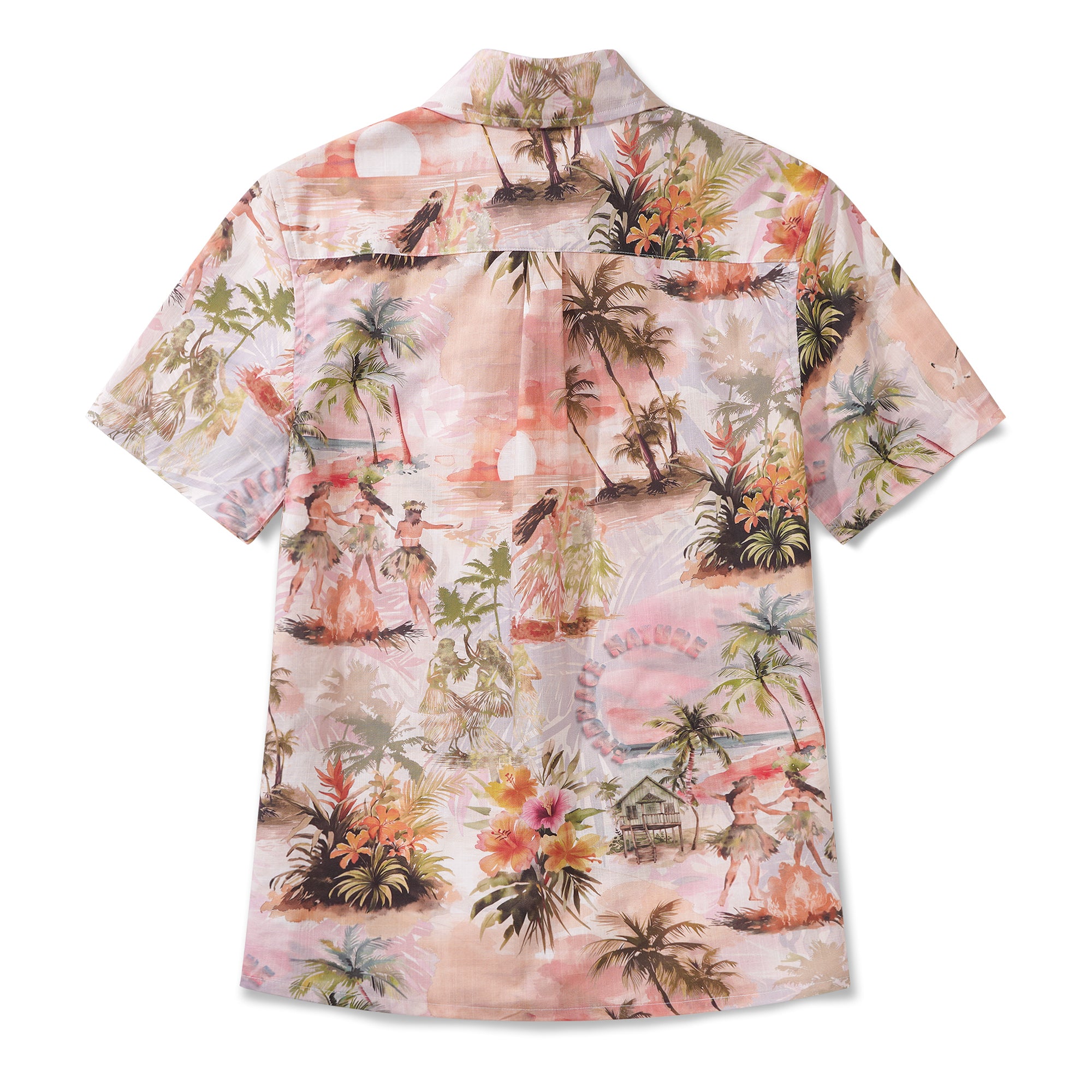 Damen Hawaiian Shirt Kurzarm Knopfverschluss 100% Baumwolle Beige Aloha Entspannende Tropen-Vibes