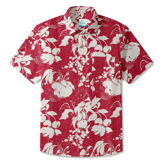 Crimson Blossom Men's Hawaiian Shirt, red floral, short sleeve