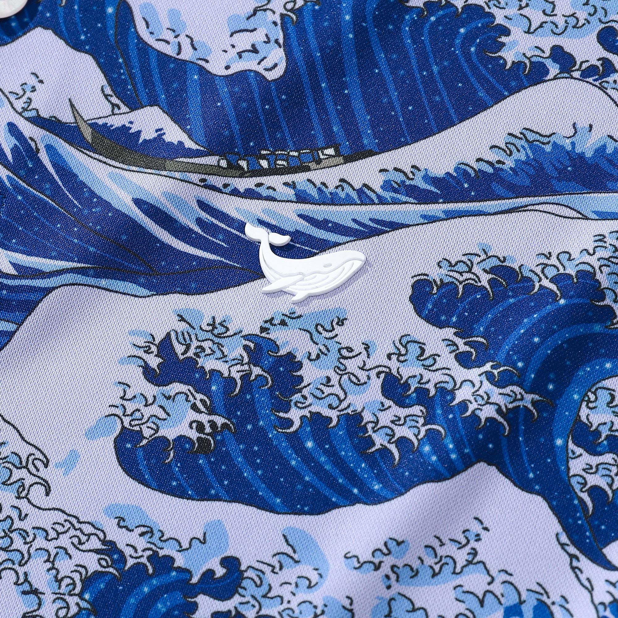 Men's Hawaiian Polo Shirt Ocean Waves Japanese Ukiyo-e Short