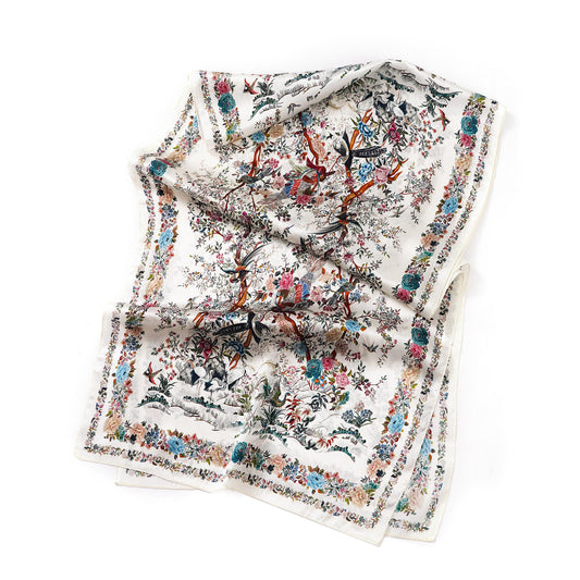 Floral Oblong Scarf 100% Mulberry Silk Burst of Spring Burst Of Spring 100% Silk 170*53cm