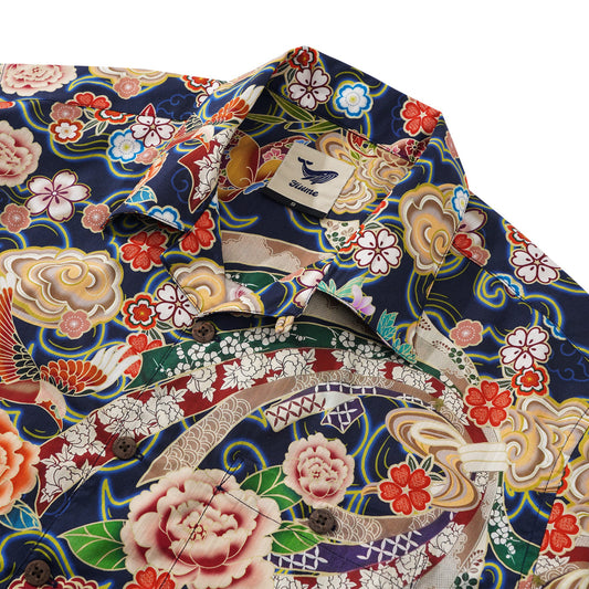 Men's Hawaiian Shirt with Yellow Floral Design, Short Sleeve