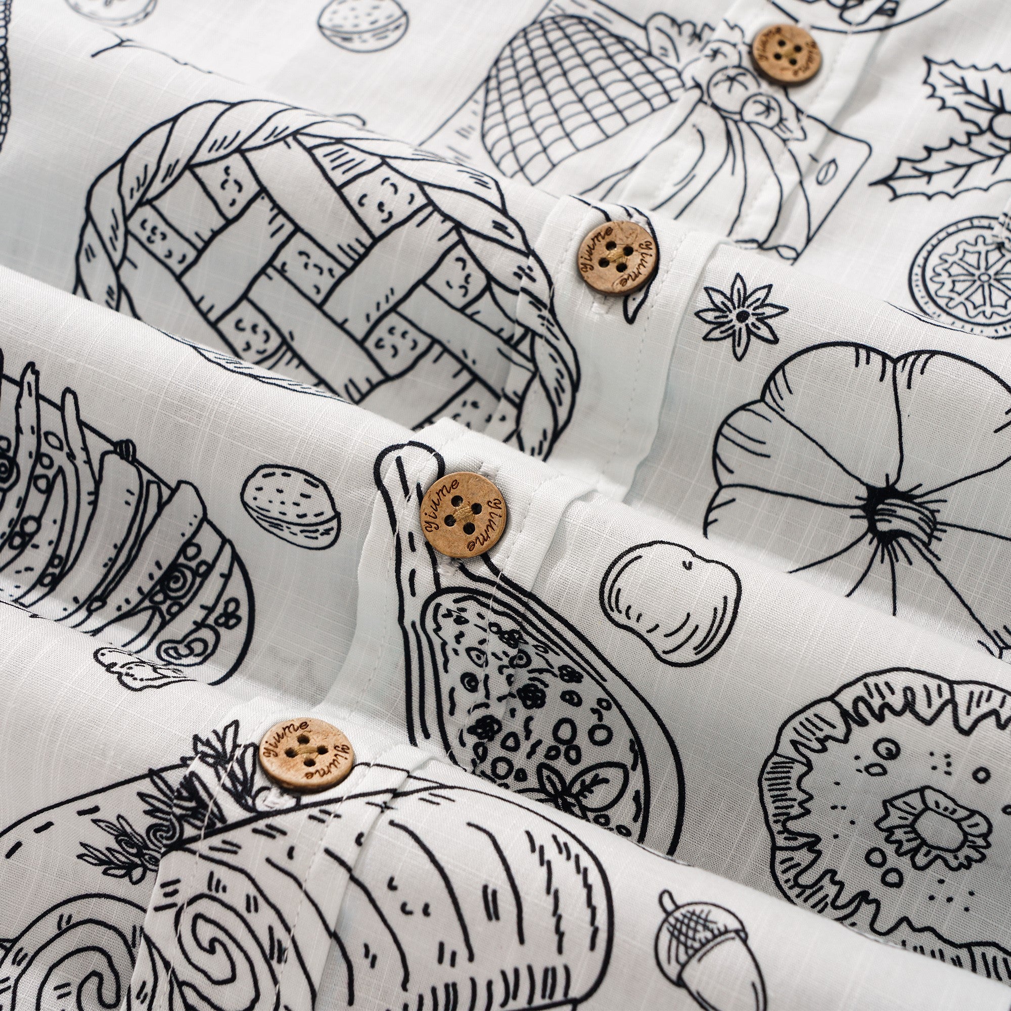 Men's Hawaiian Shirt Short Sleeve Button-down 100% Cotton White Aloha Harvest Sketch