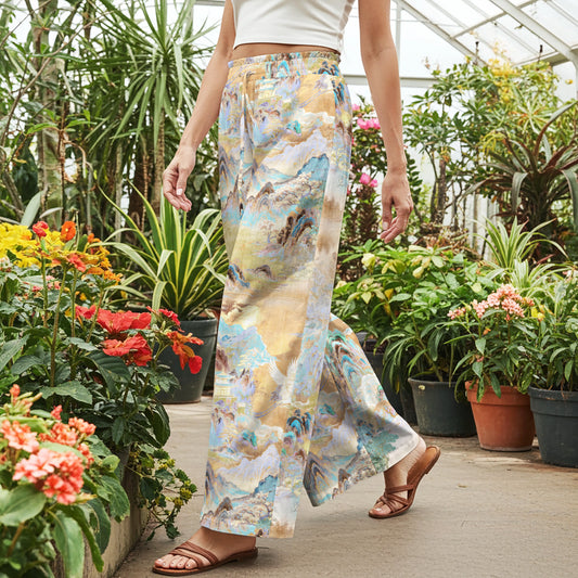 Women Casual Pants Lounge Elastic Waist Drawstring with Pockets 100% Cotton Aloha Crane Soaring To The Ninth Heaven